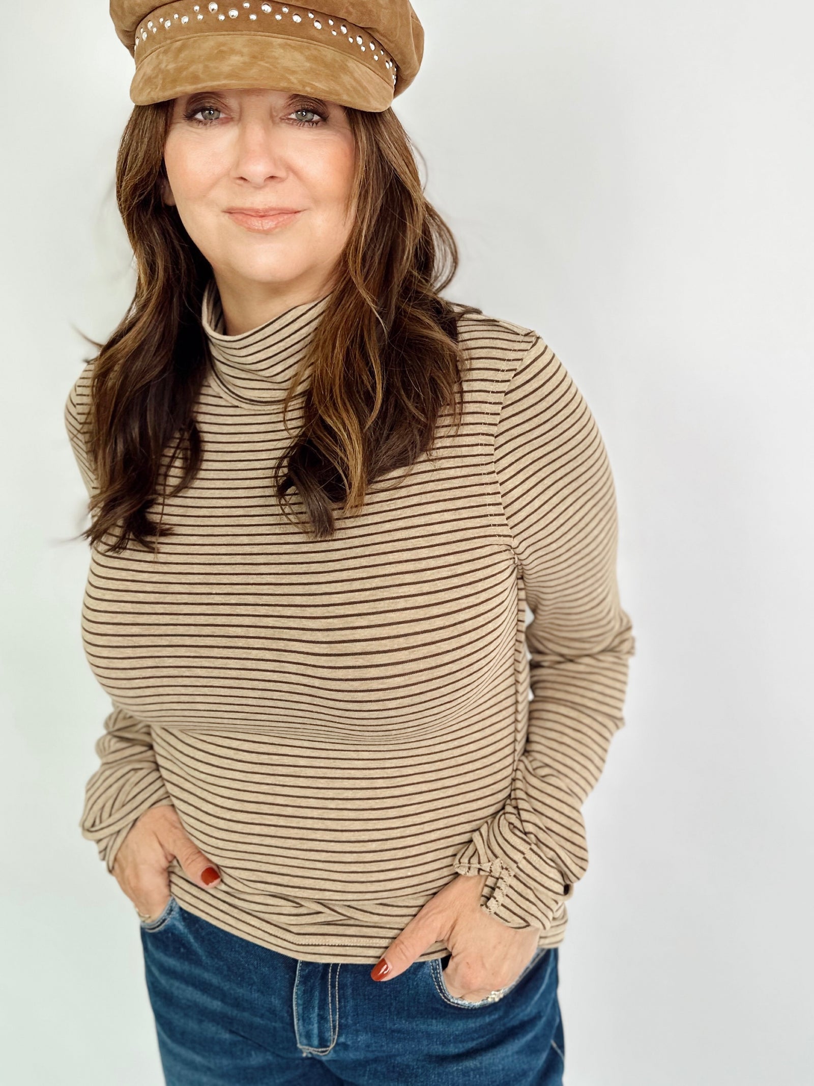 Greta Stripe Turtle Neck Mocha