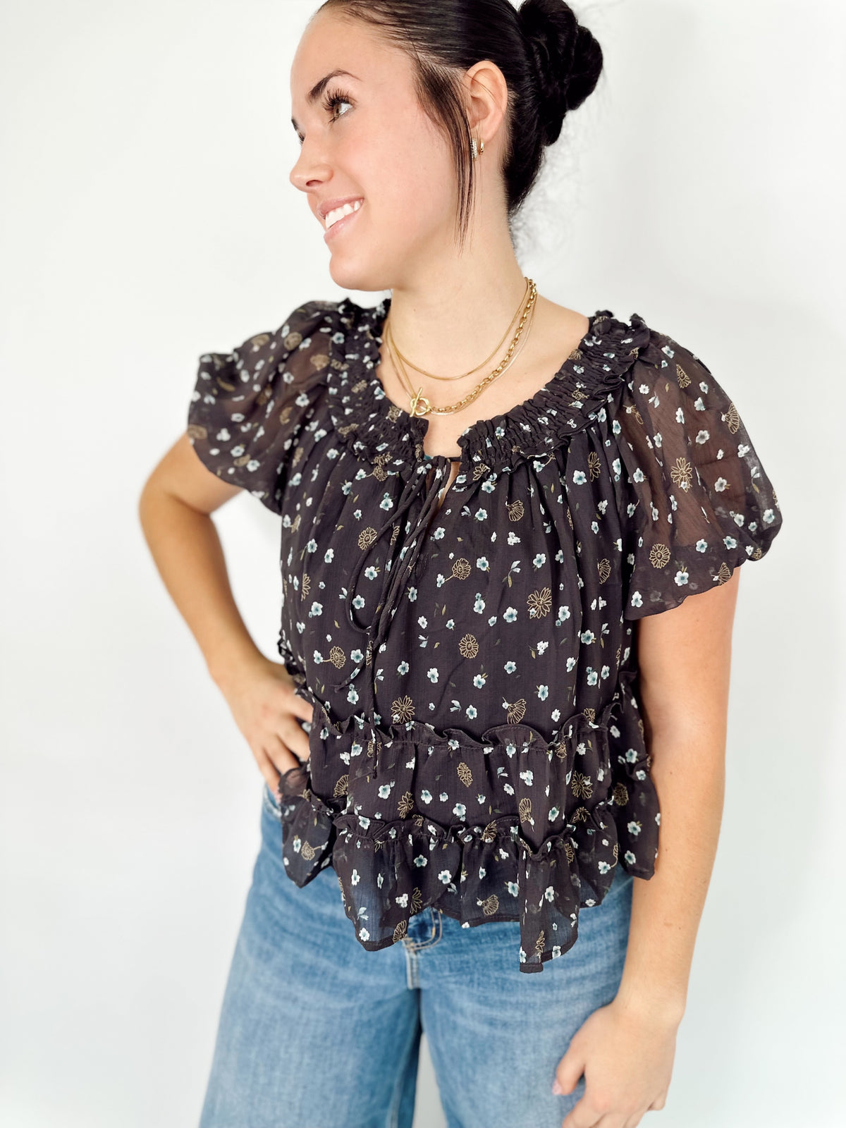 Riley Floral Top Navy