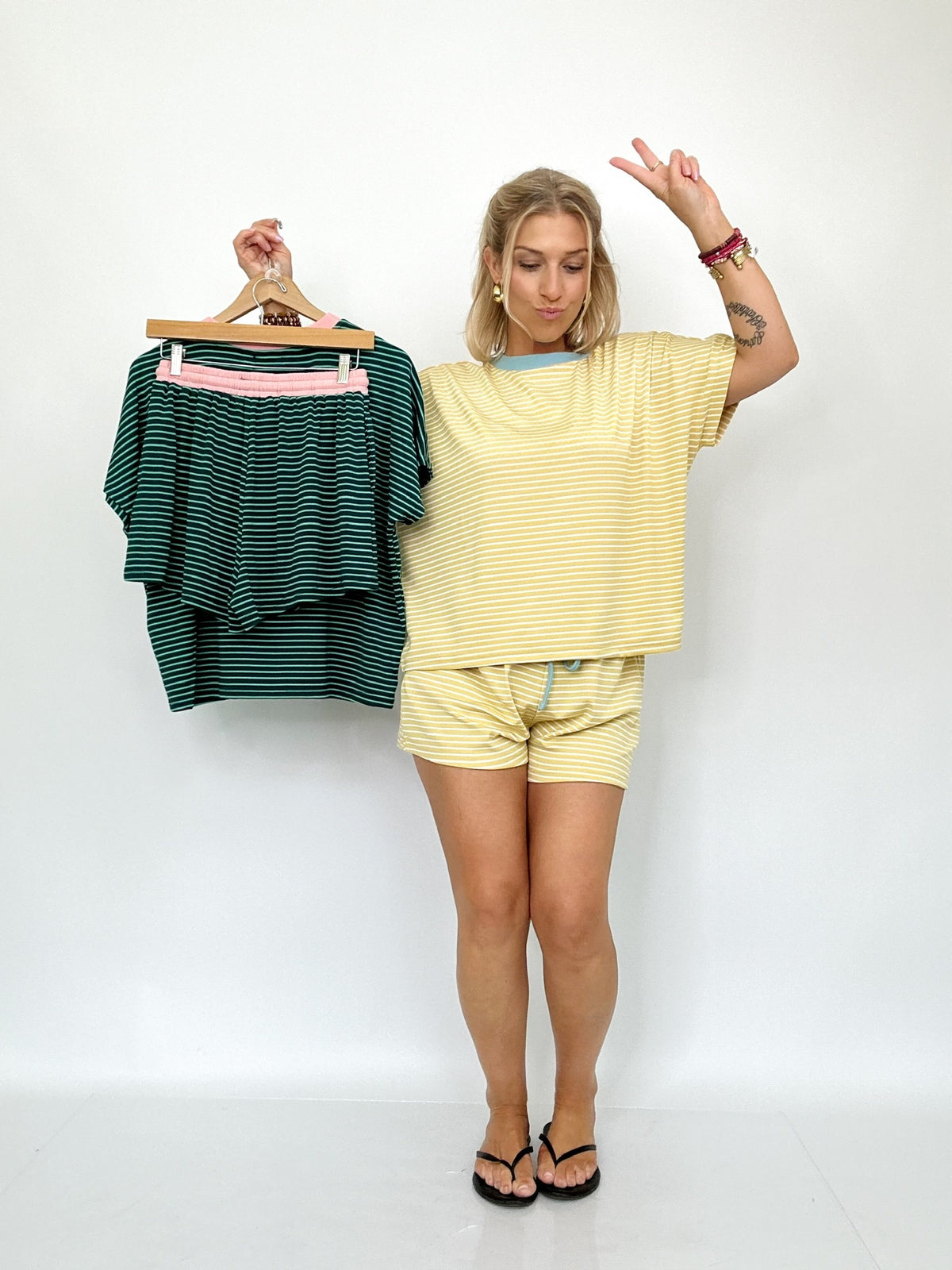 Annie Striped Tee &amp; Short Set Yellow