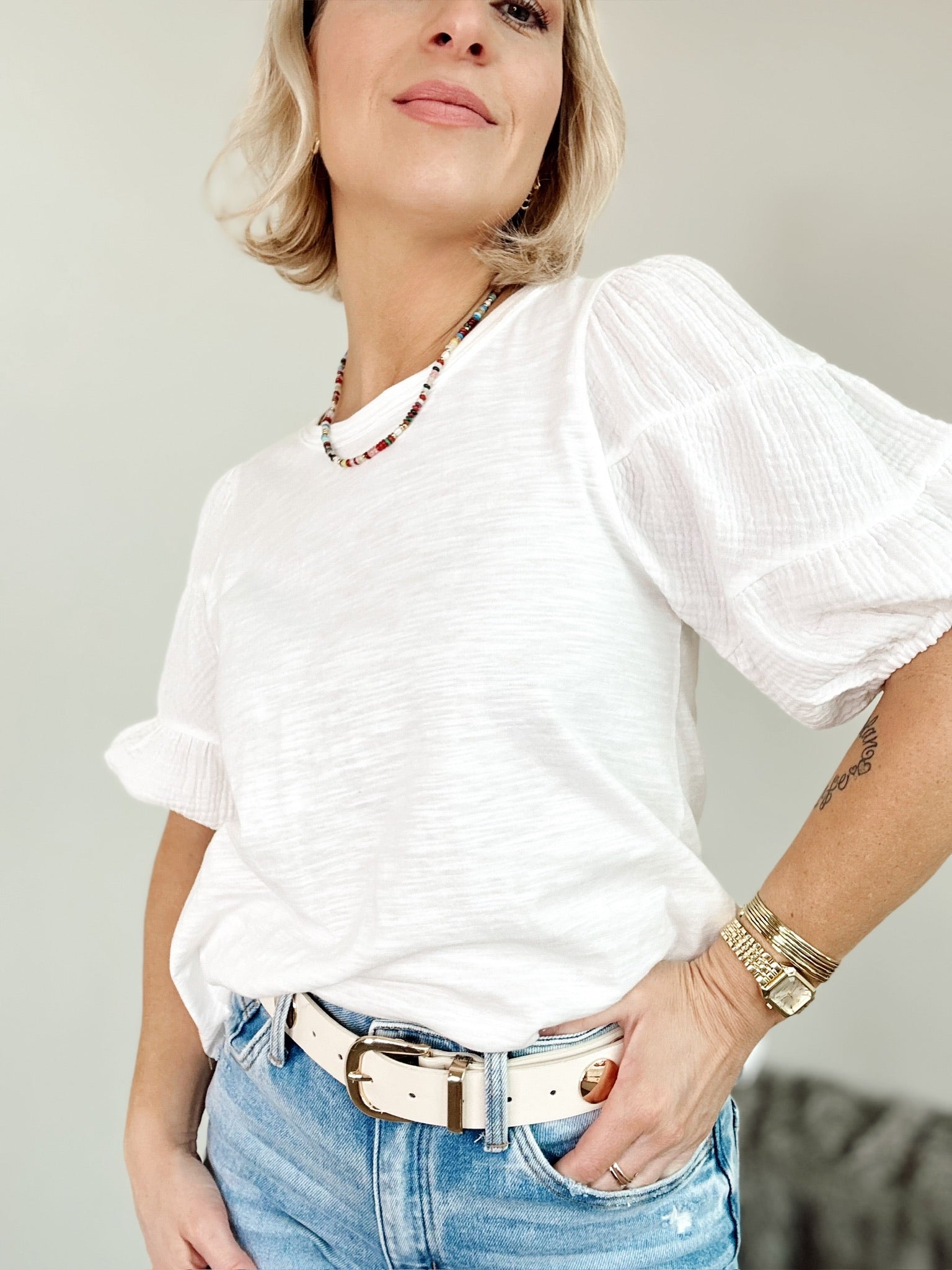 Paula Puff Sleeve Top White