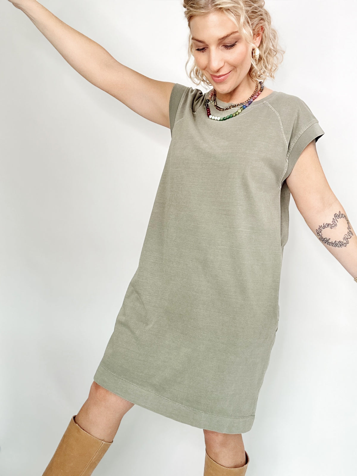 Coralee Capped Sleeve Jersey Dress