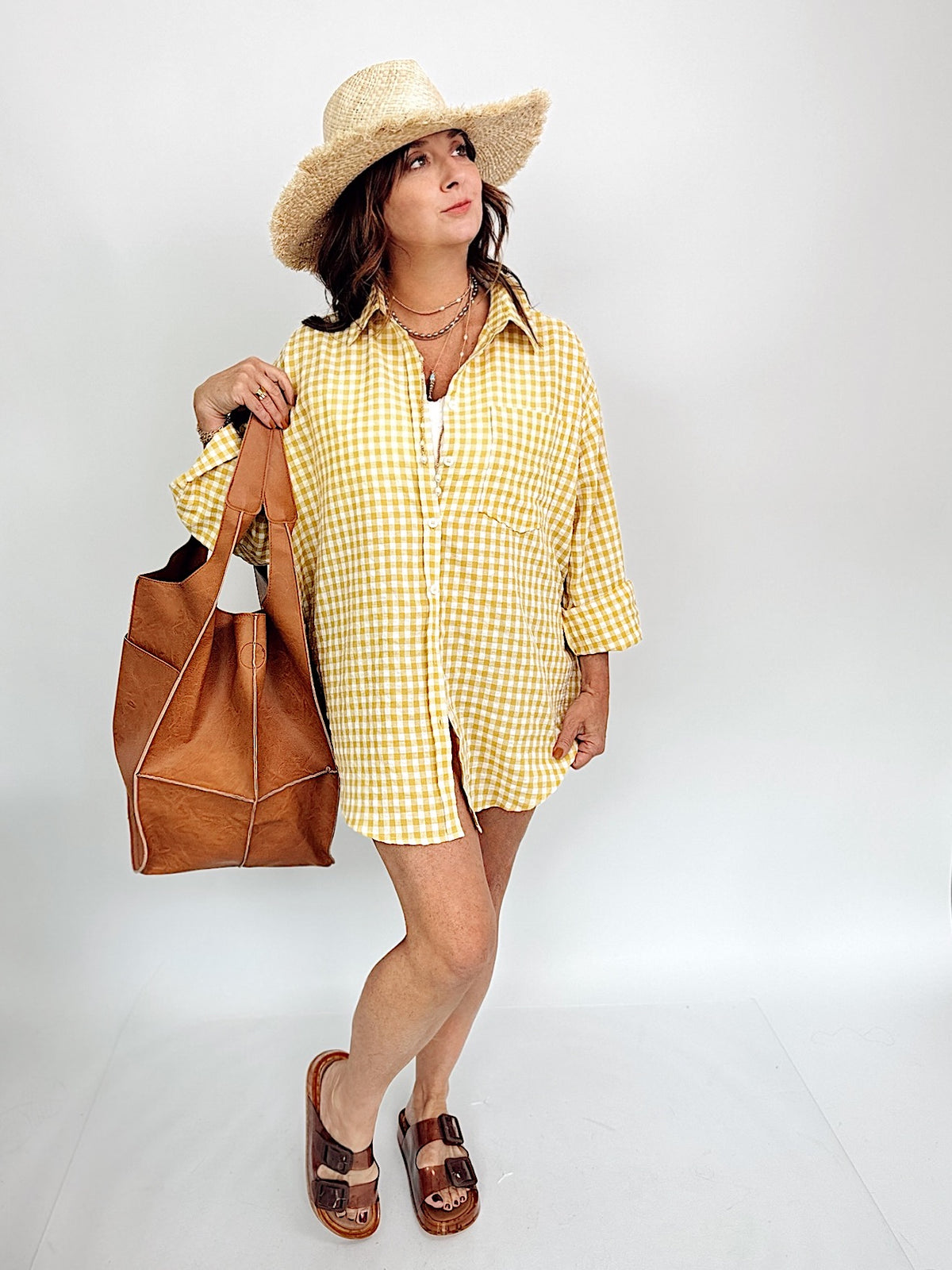 Bobbi Gingham Print Shirt Gold