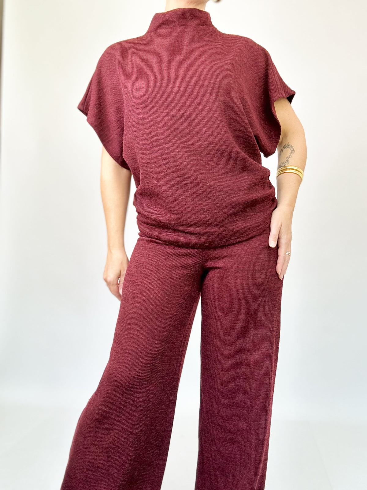 Evie Dolman Sleeve Top &amp; Pants Set Burgundy