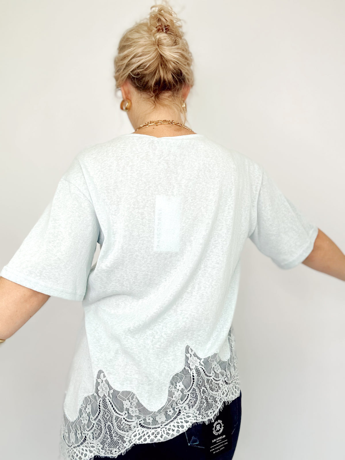 Kara Slub Knit Lace Hem Tee Lt. Blue