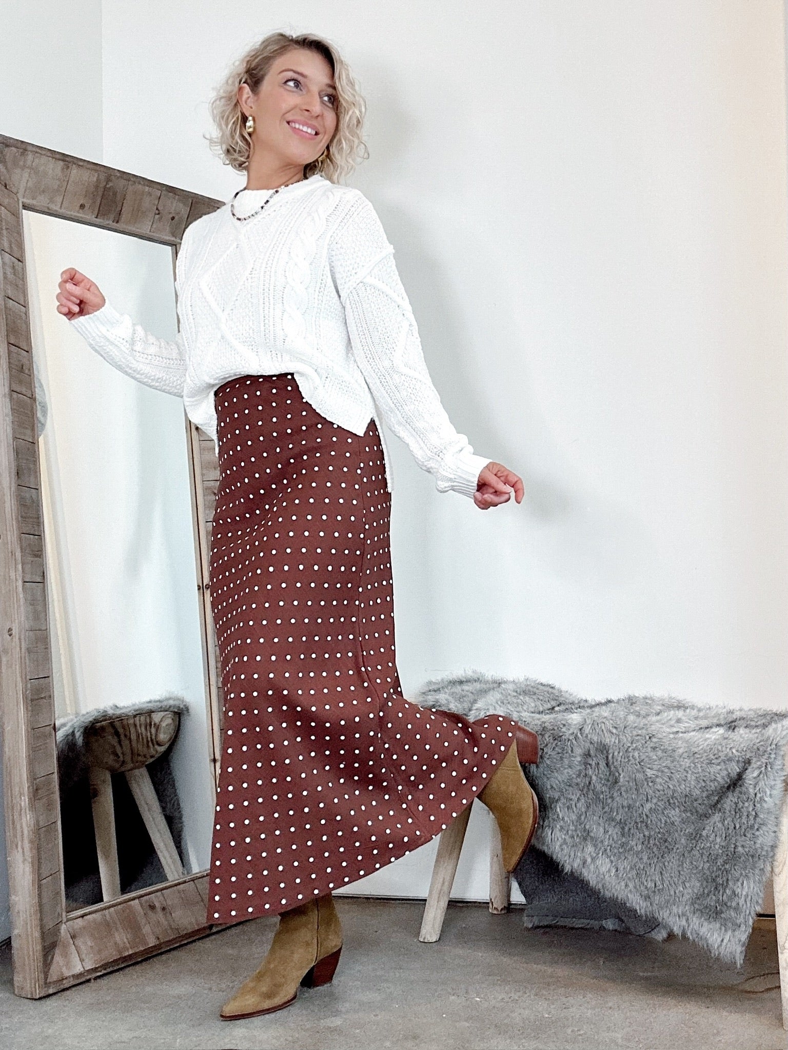 Annalise Polka Dot Skirt Chestnut