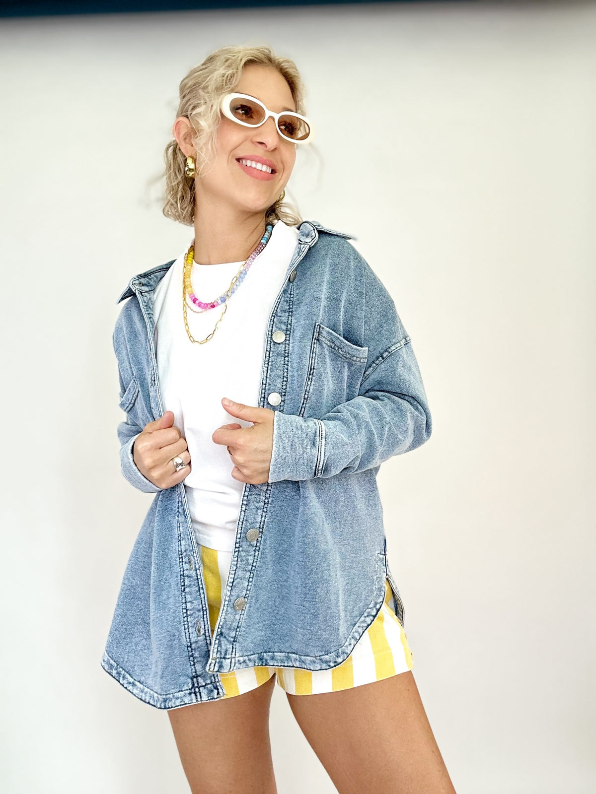 Harper Fleece Oversized Shacket Light Denim