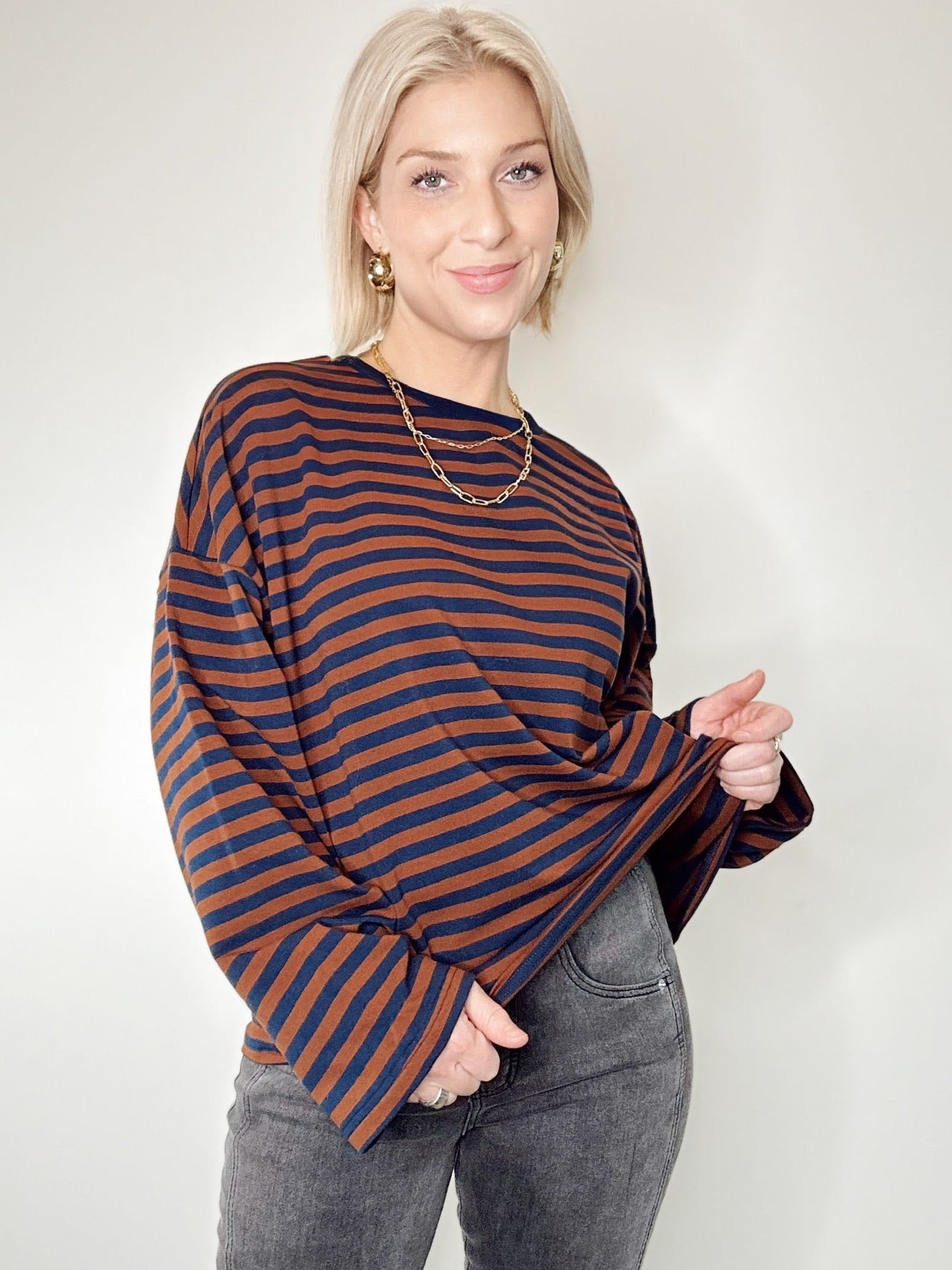 Andie Striped Oversized Top Brown