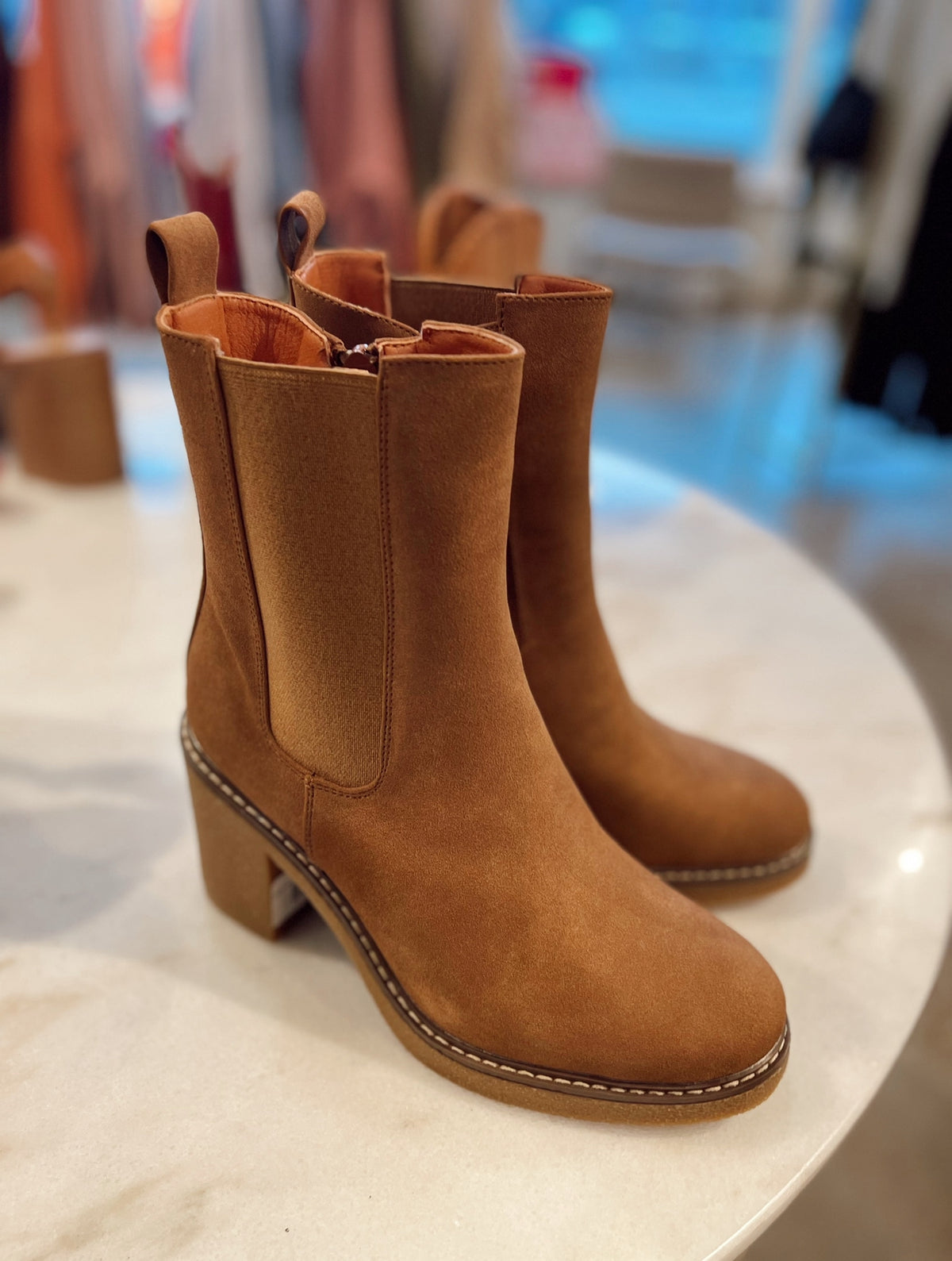 Jade Mid Calf Chelsea Platform Heel Boots