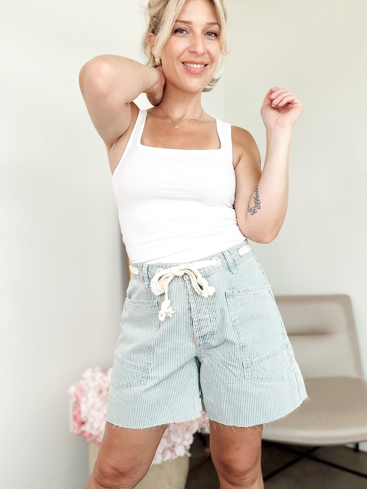 Marsha Barrel Shorts Denim Stripe