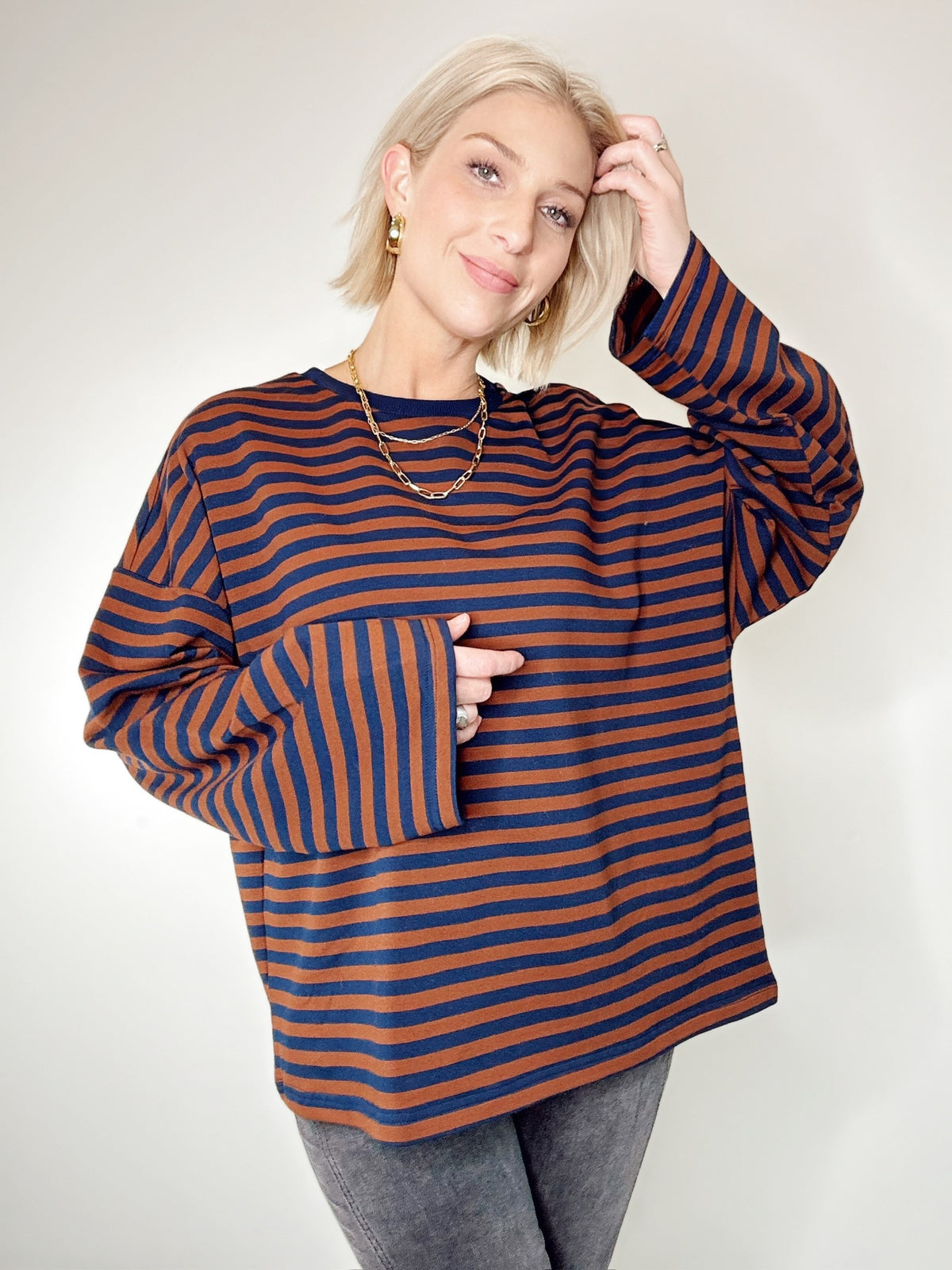 Andie Striped Oversized Top Brown