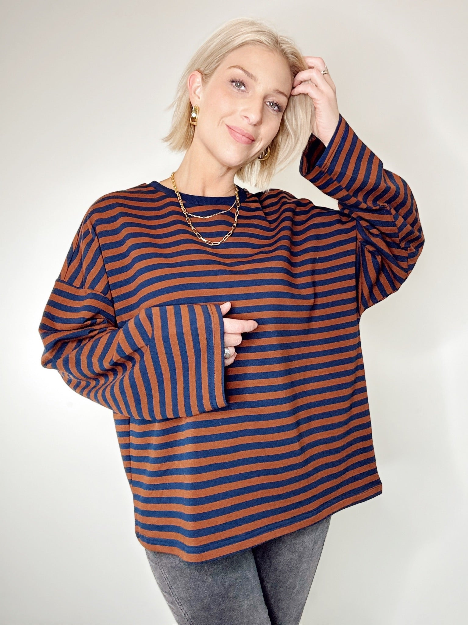 Andie Striped Oversized Top Brown