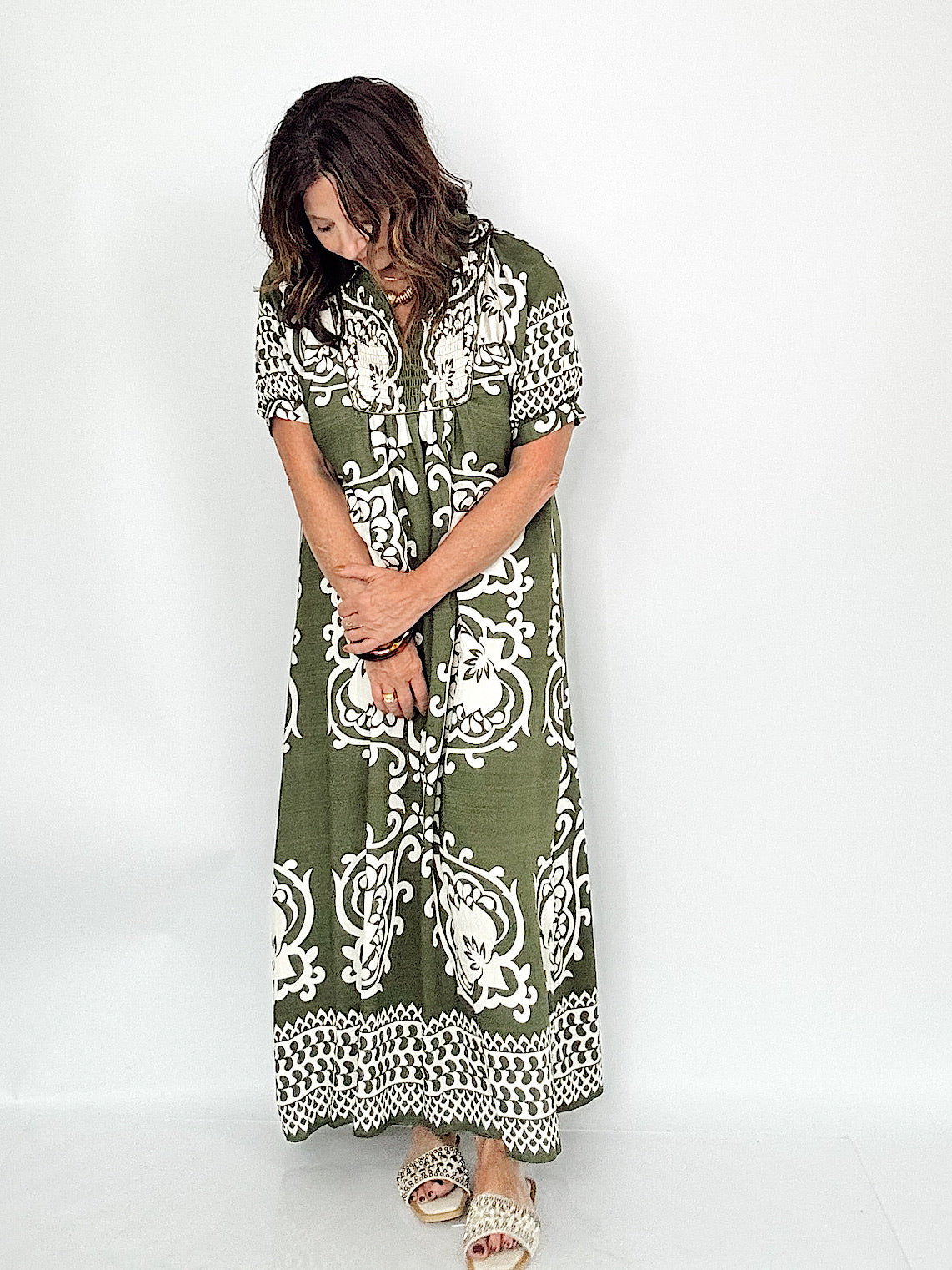 Trina Print Puff Sleeve Midi Dress