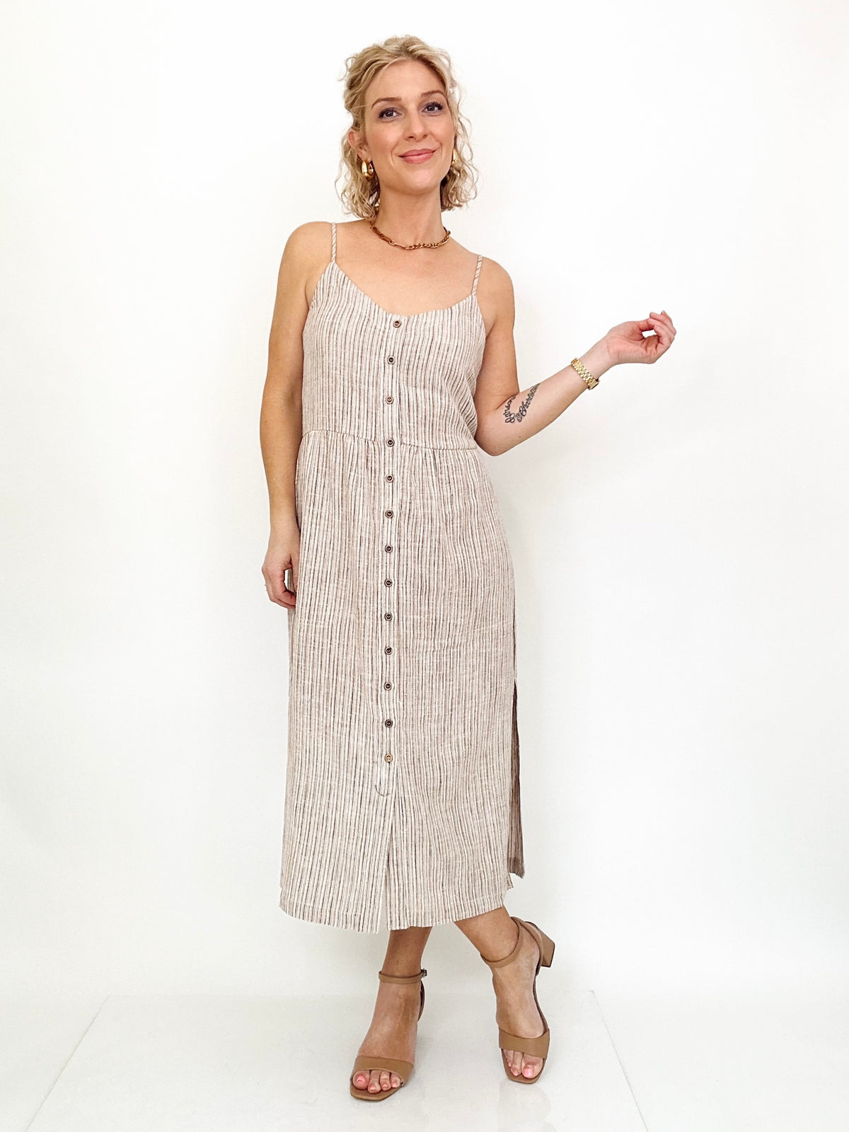 Oaklynn Striped Linen Tank Dress