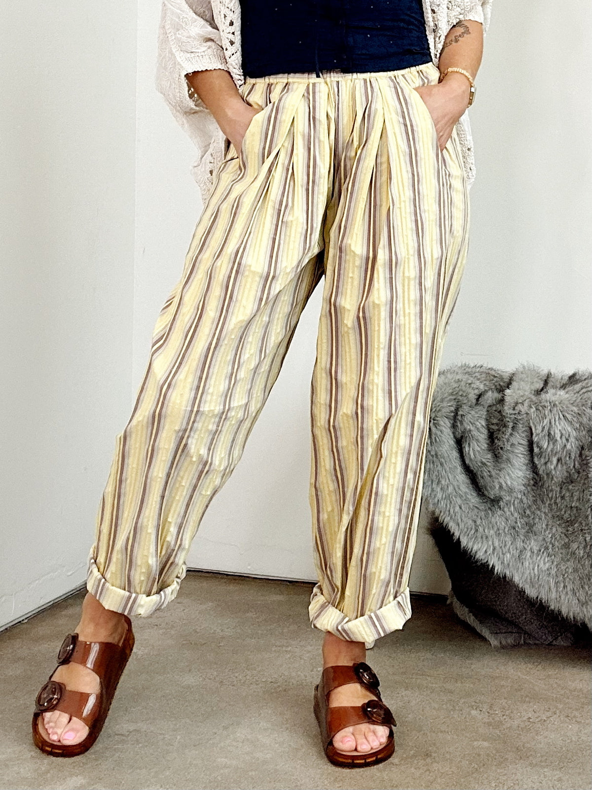 Ashton Striped Parachute Pants Yellow