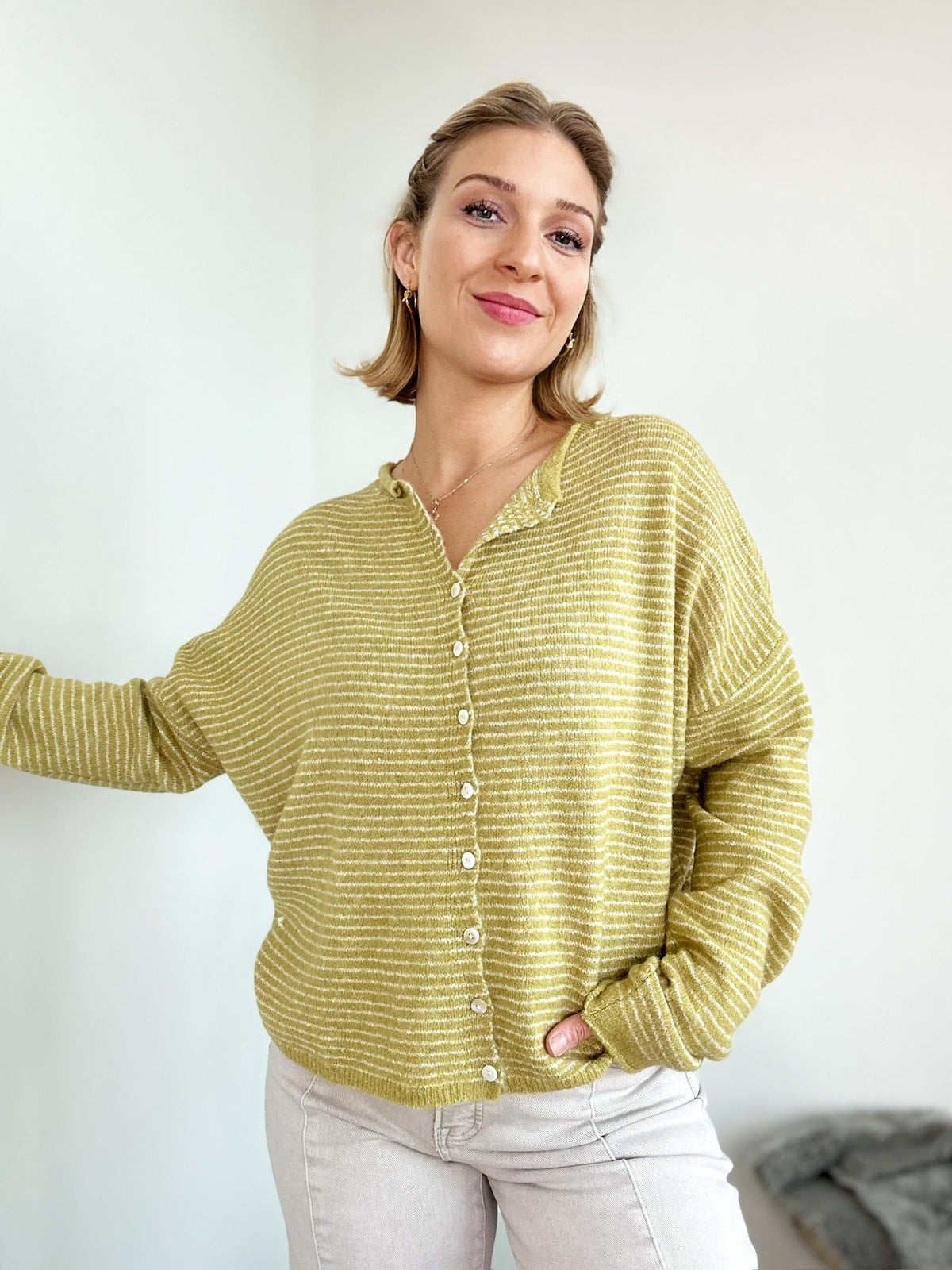Piper Pin Striped Cardigan Honey