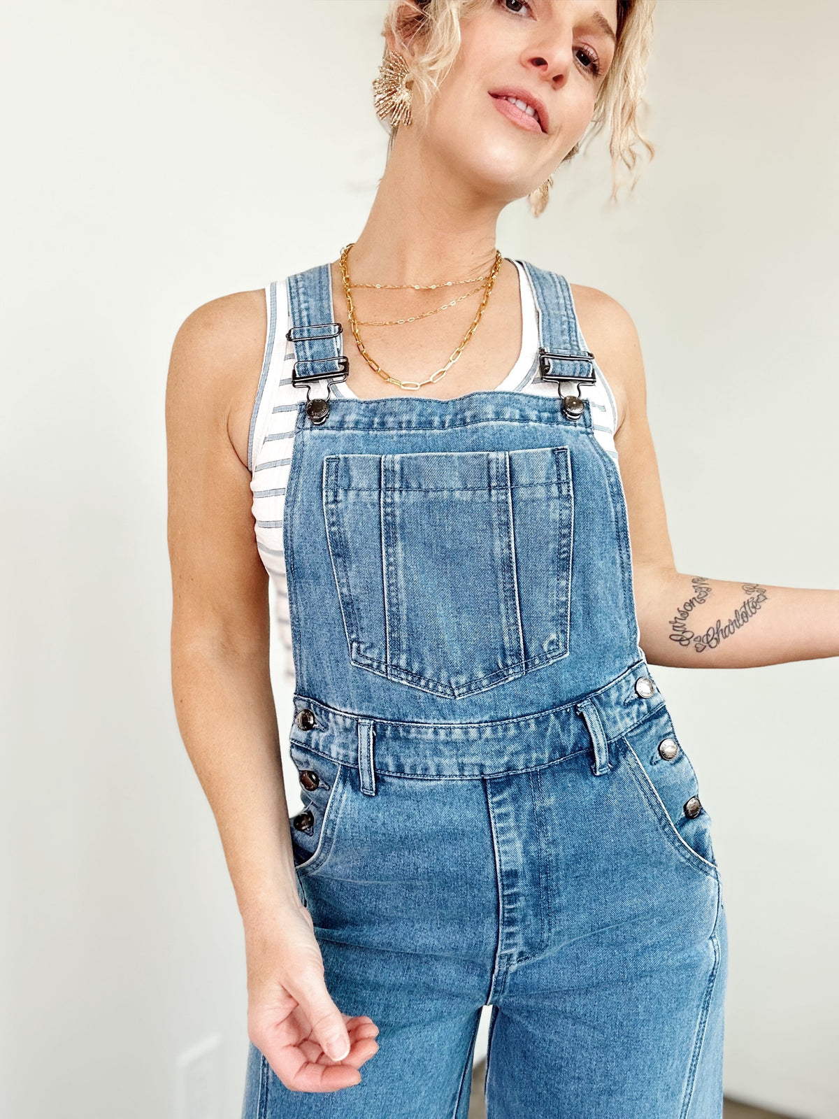 Gabriella Wide Leg Denim Overalls