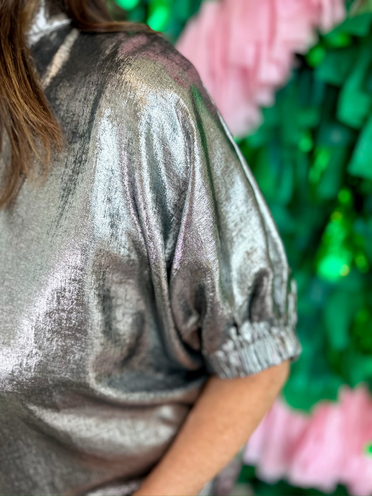 Eden Metallic Blouse Charcoal