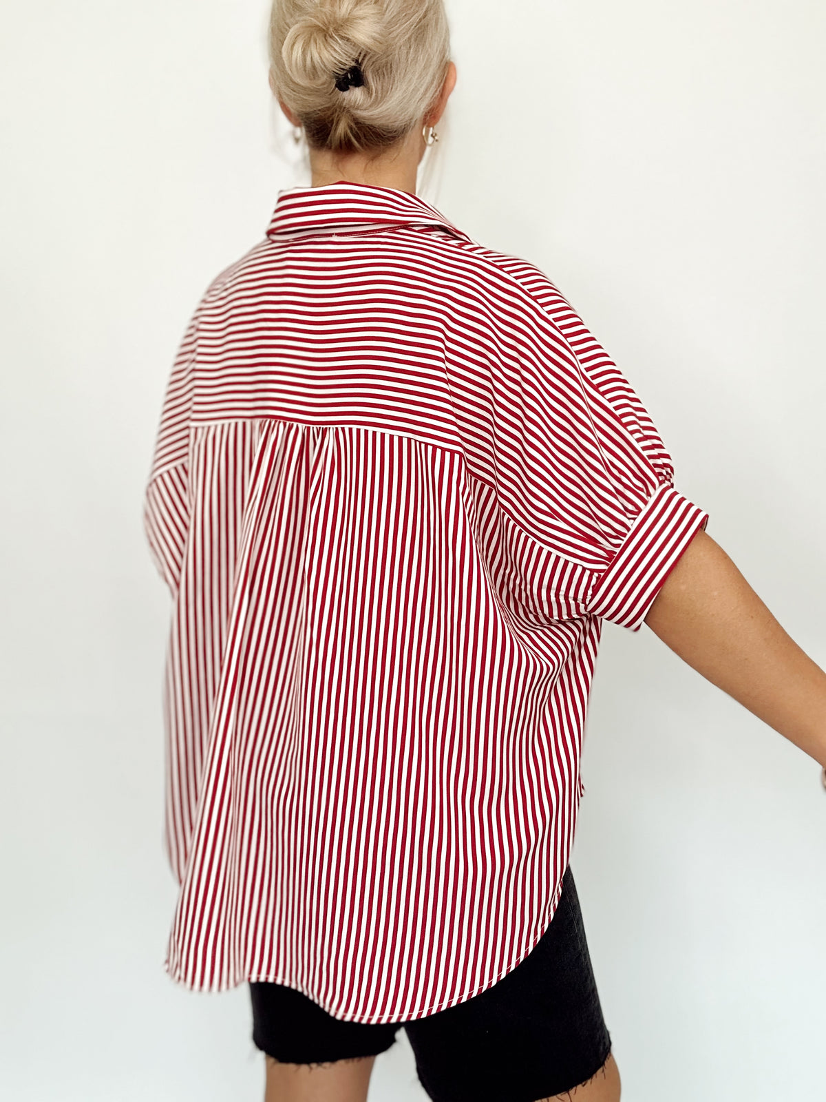 Ellen Button Down Stripe Shirt Red