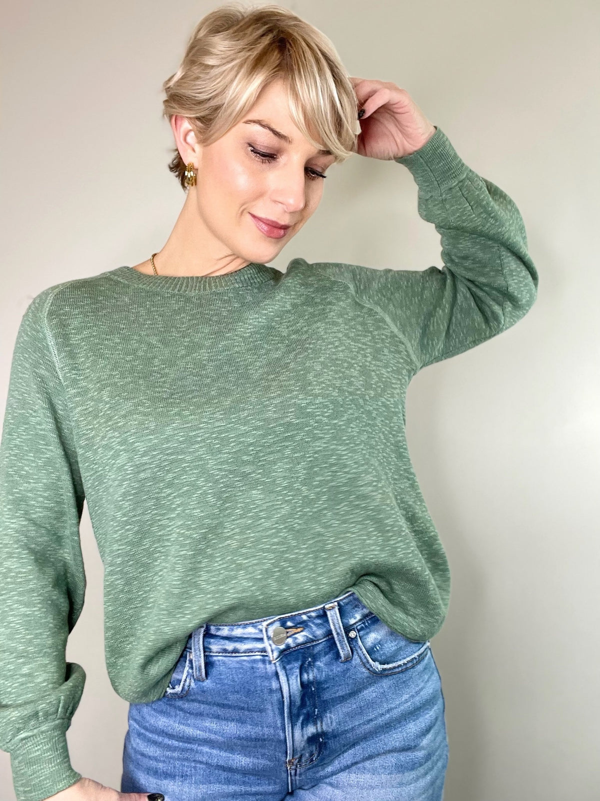 Melody Raglan Long Sleeve Slub Sweater