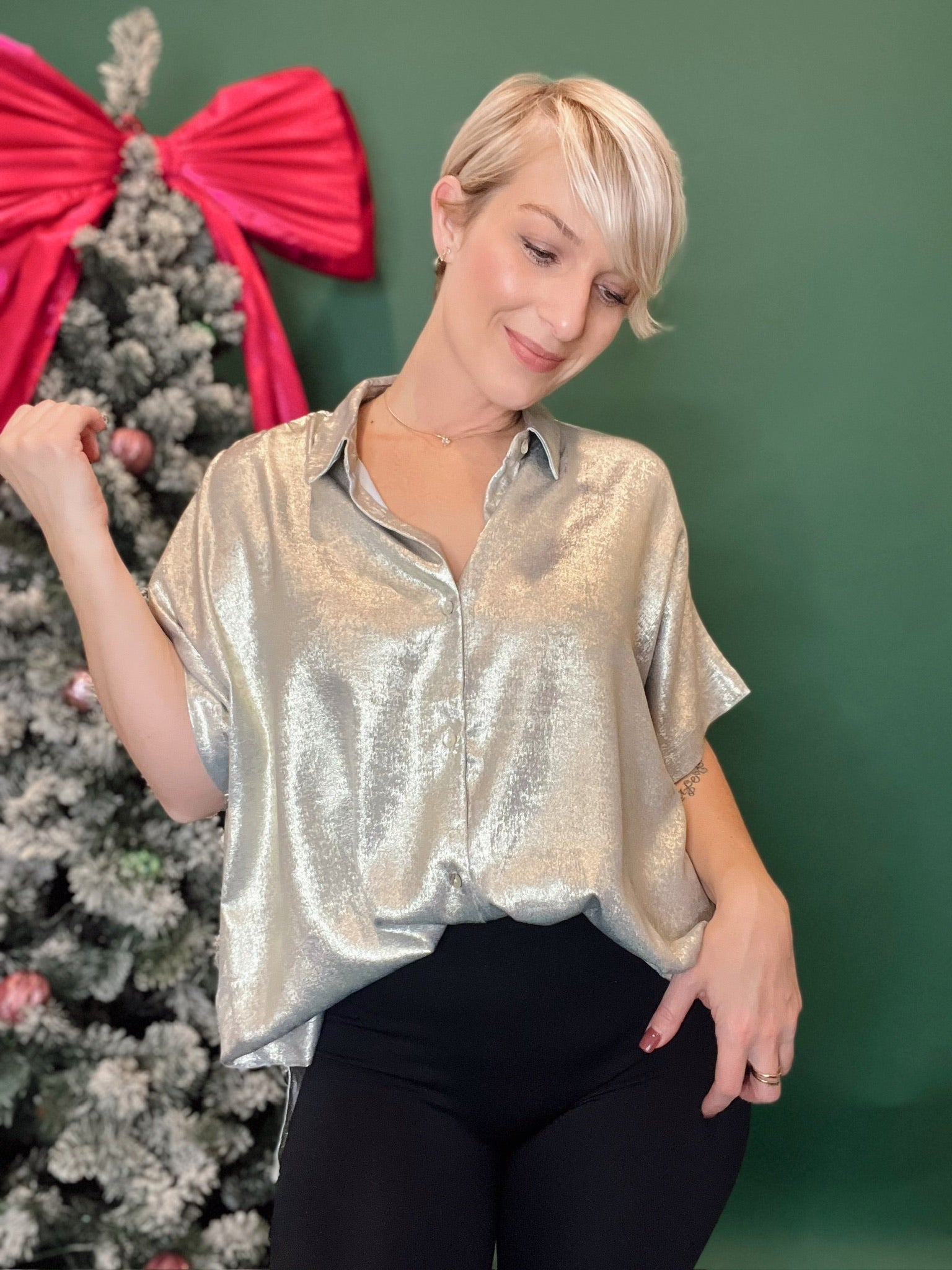 Victoria Metallic Blouse Silver