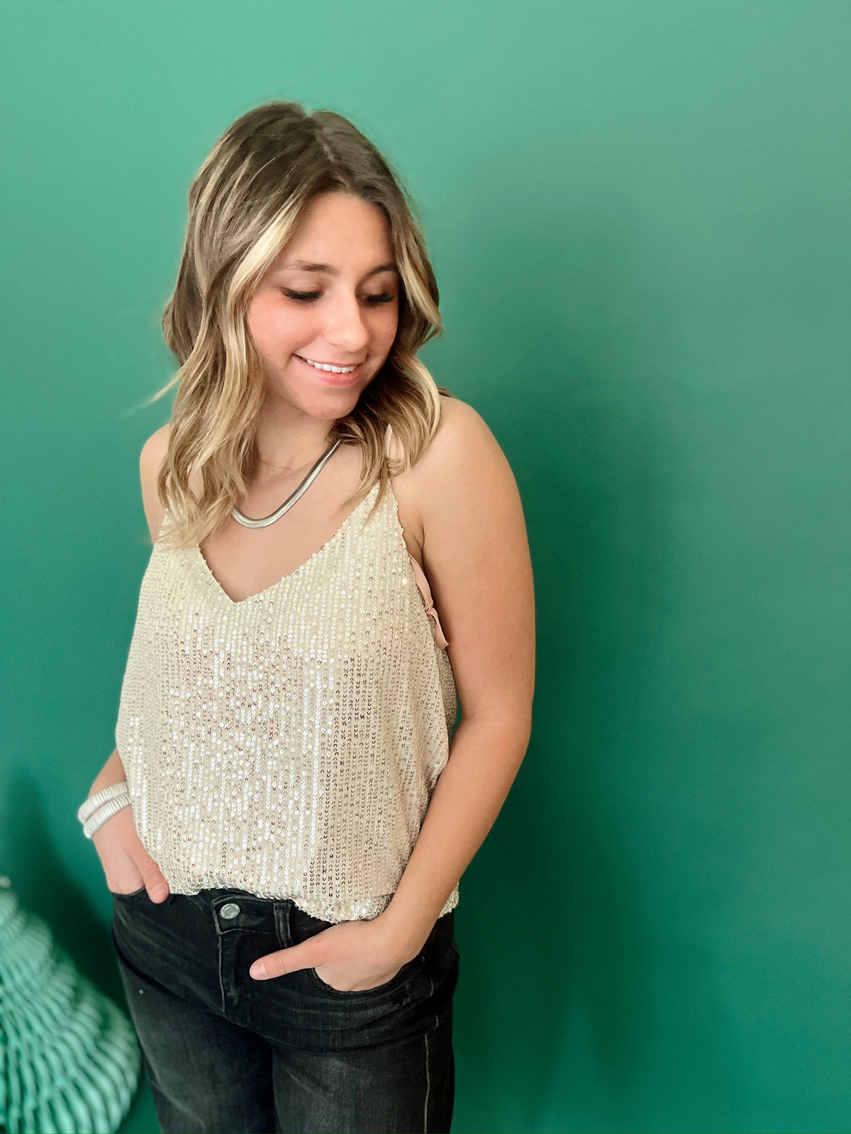 Sofia Sequin Tank Top Gold