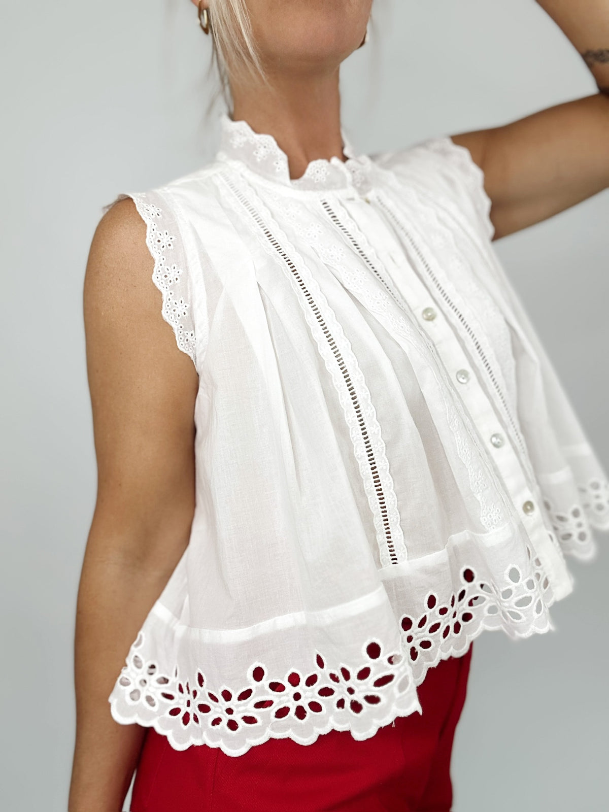Jasmine Eyelet Sleeveless Blouse