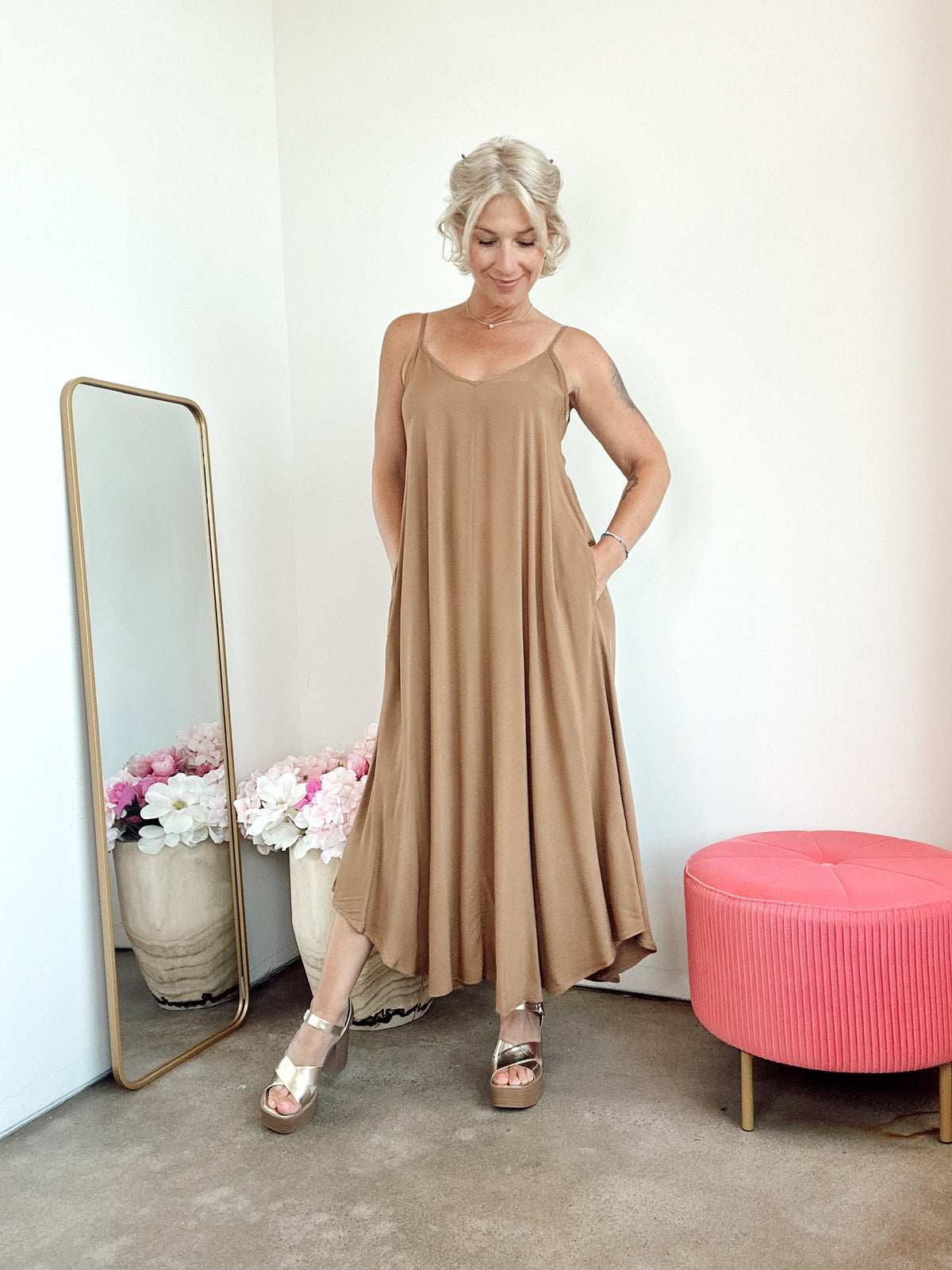 Emme Cami Midi Dress Deep Camel