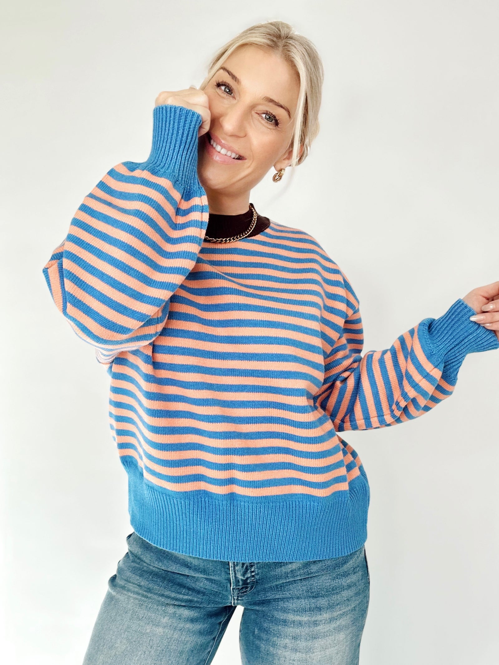 Luella Stripe Sweater Pullover Blue/Peach