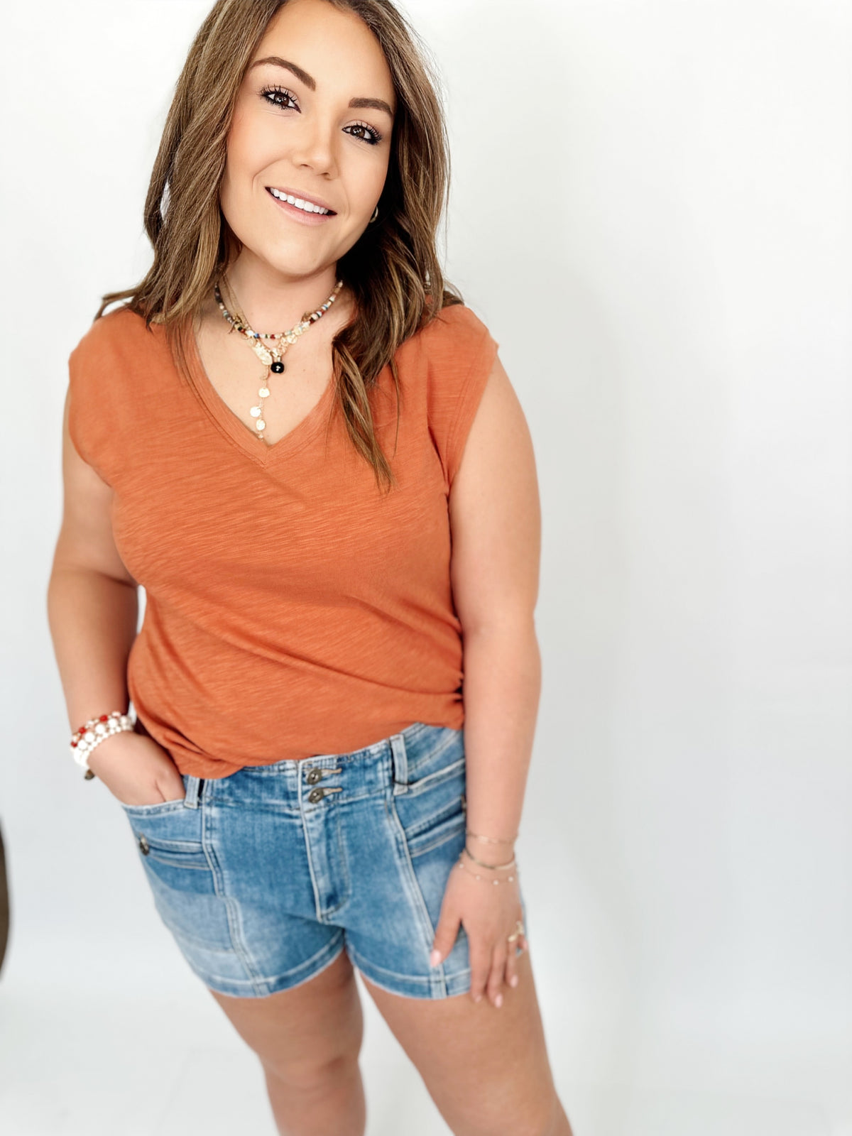 April Slub V-Neck Boxy Tank Top Rust
