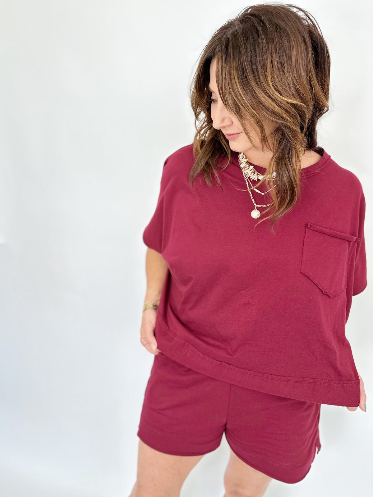 Nikki Boxy Top &amp; Shorts Set Cabernet