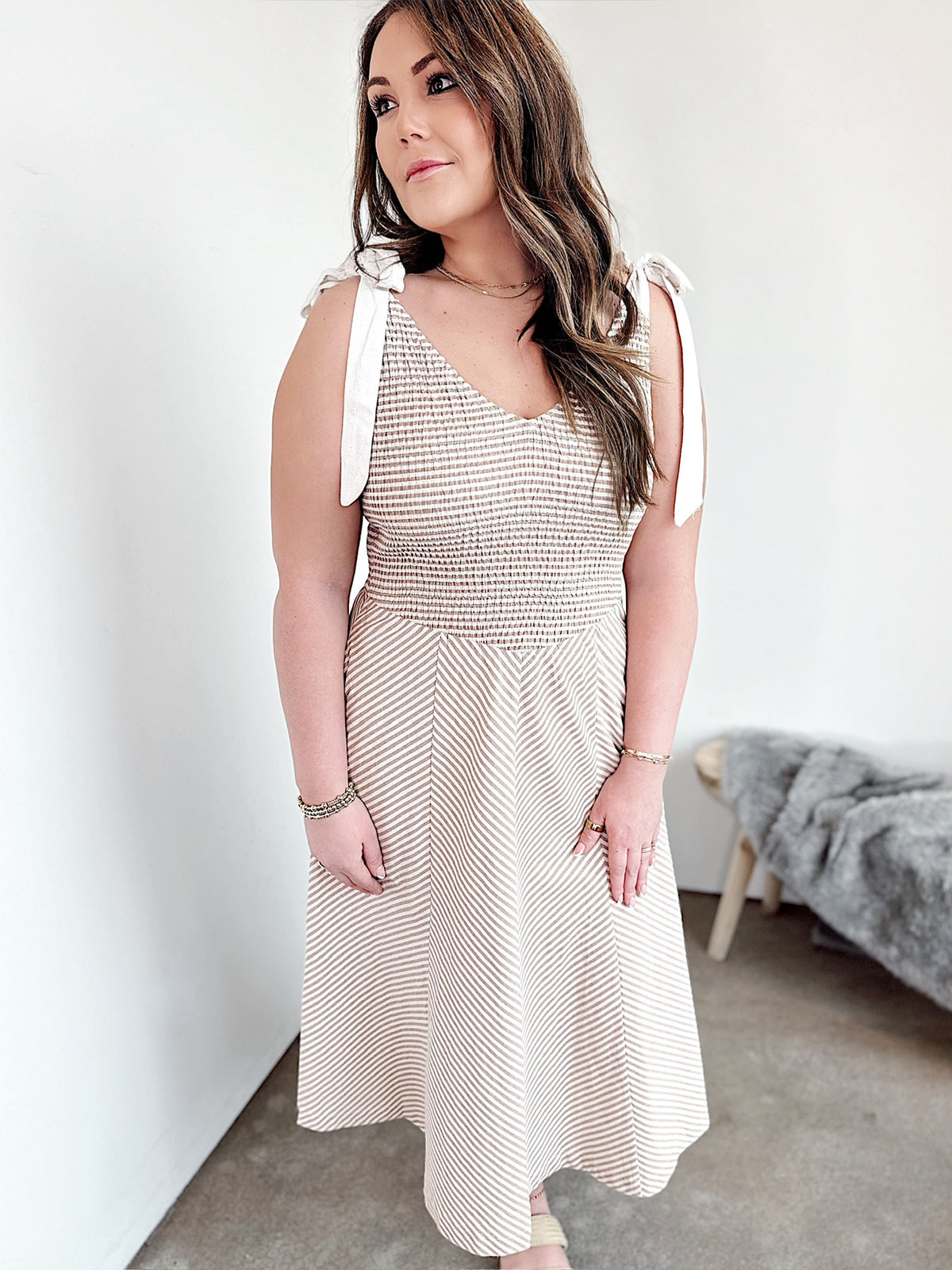 Willow Linen Striped Midi Dress