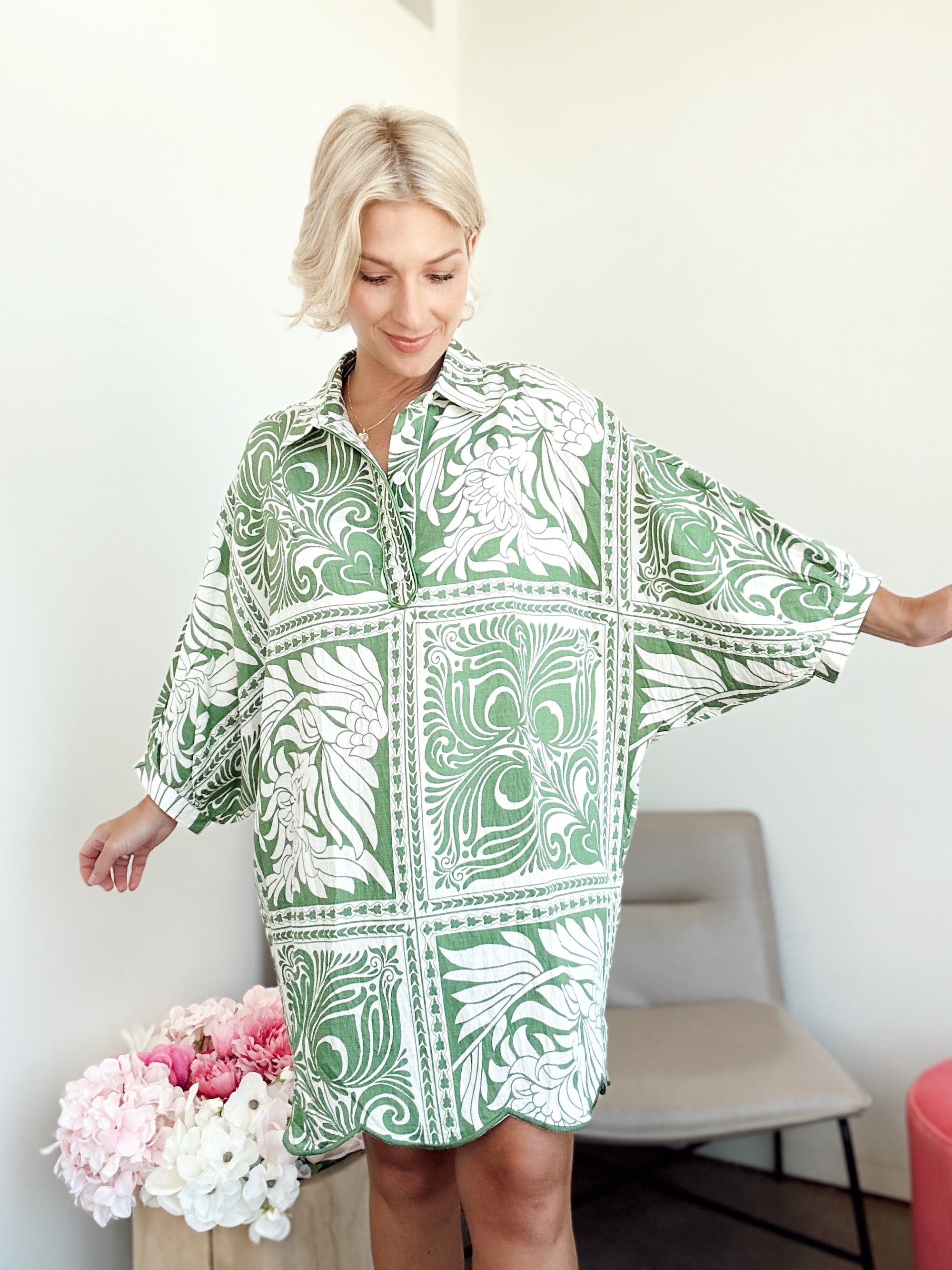 Bree Print Shirt Dress Green