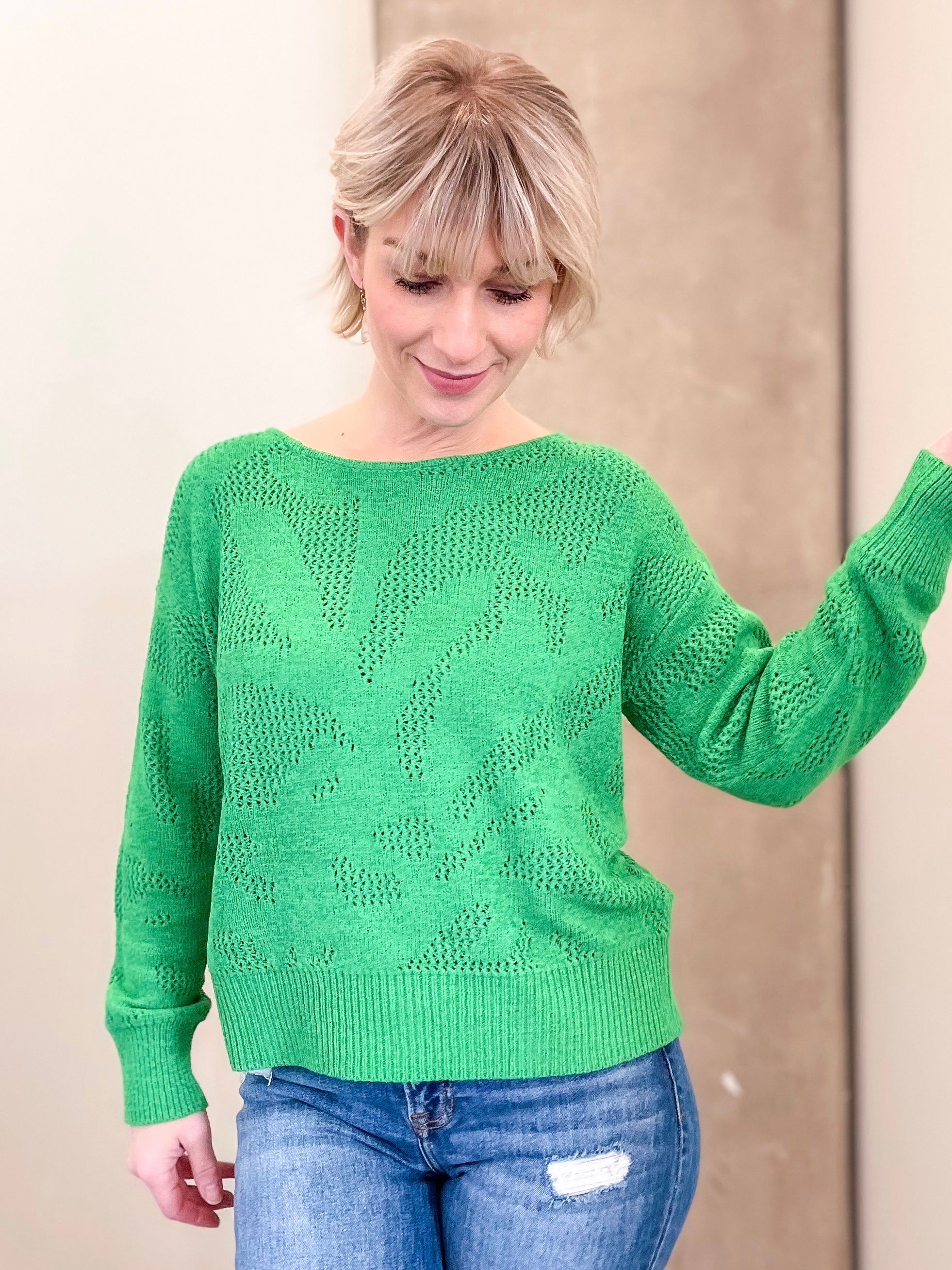 Suzy Crochet Knit Top, Green