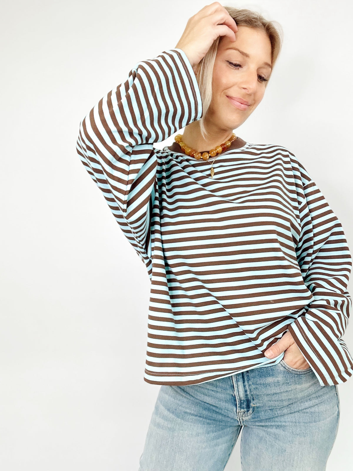 Brielle Striped Contrast Top Blue Multi