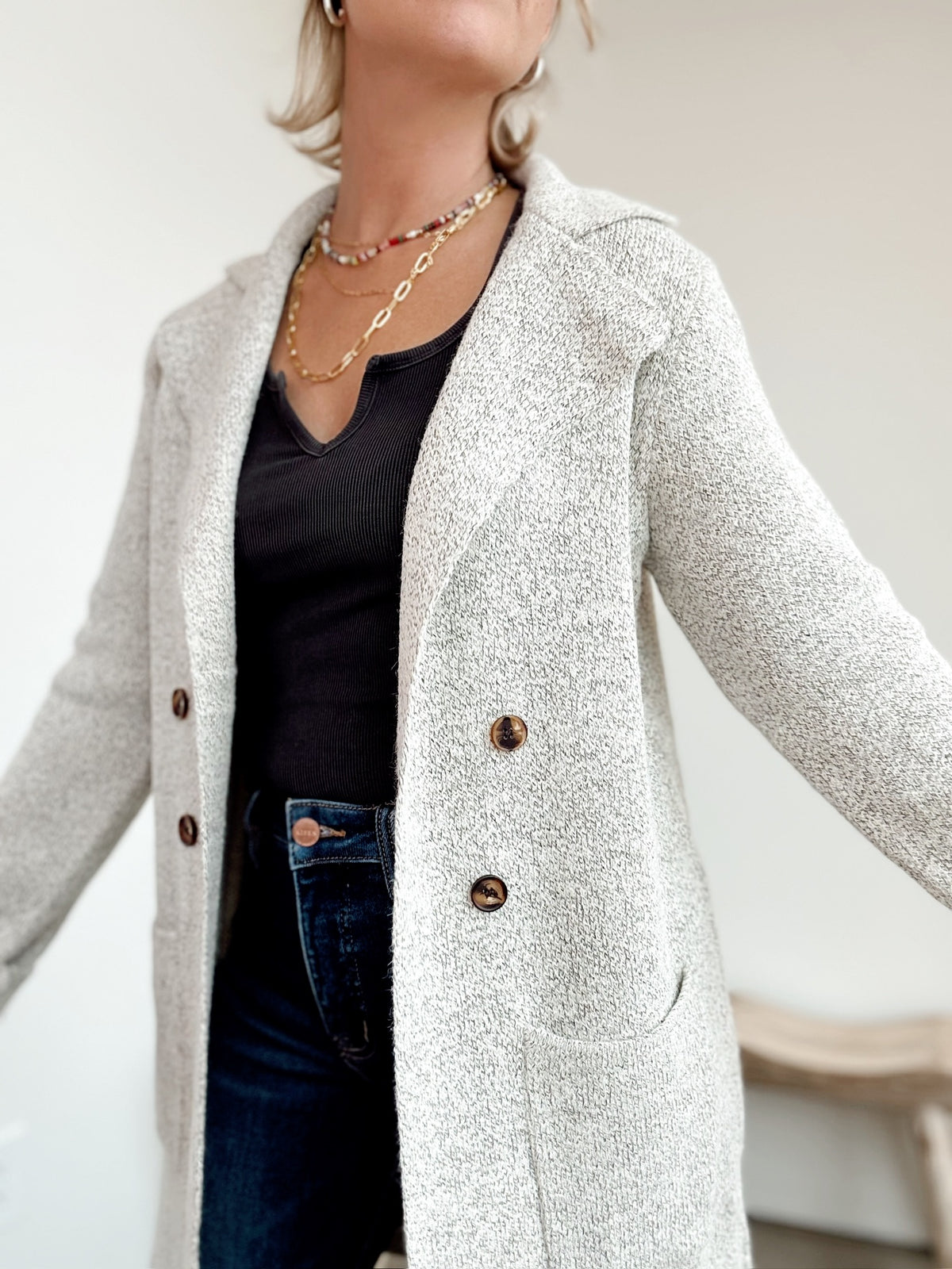 Brielle Open Sweater Coat Oatmeal