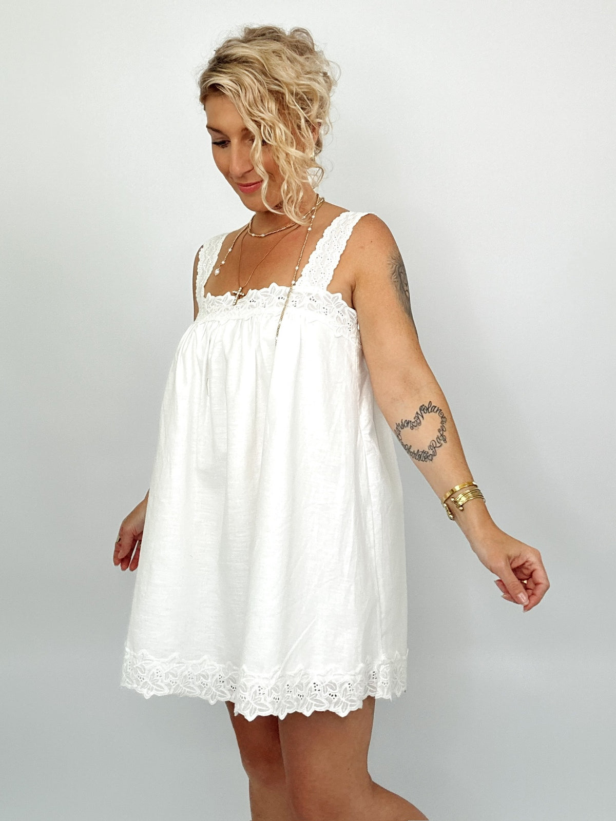 Abigail Linen Mix Midi Dress Off White