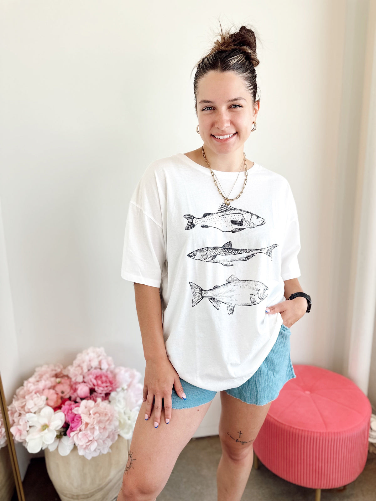 Three Fishes Oversize Graphic Tee
