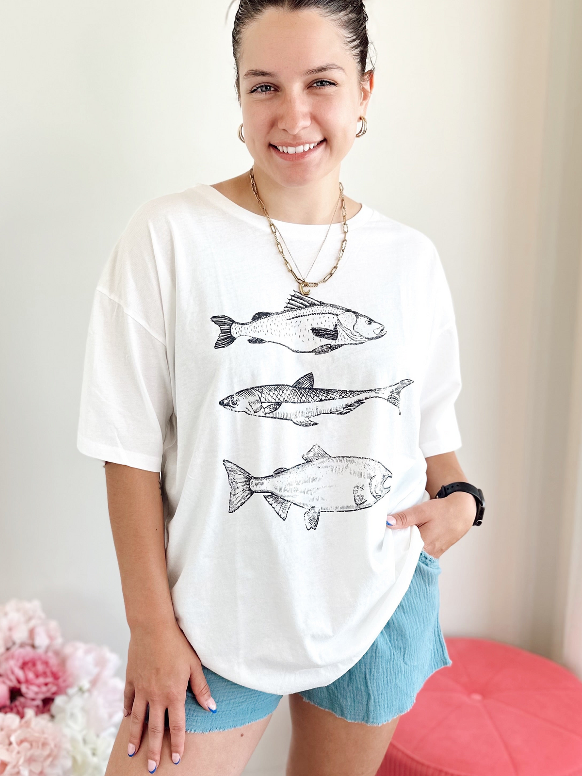 Three Fishes Oversize Graphic Tee