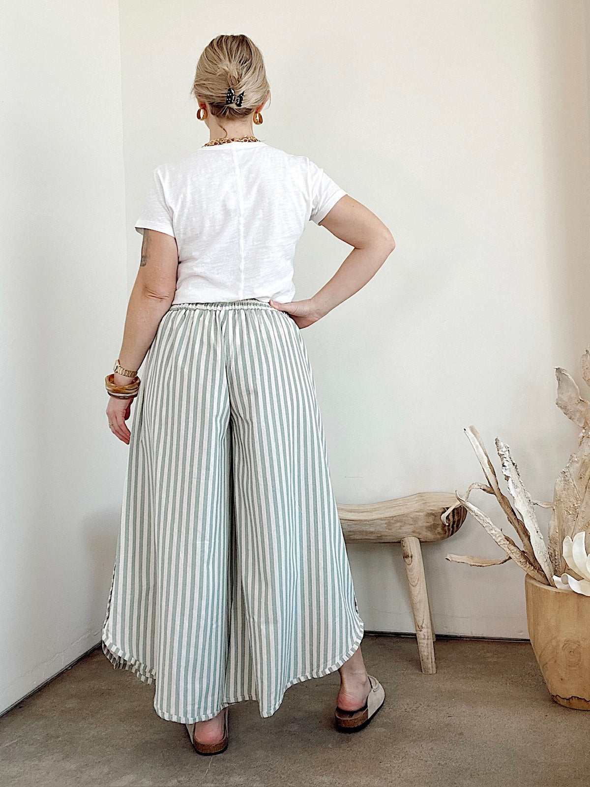 Becky Striped Wide Leg Pants Eucalyptus