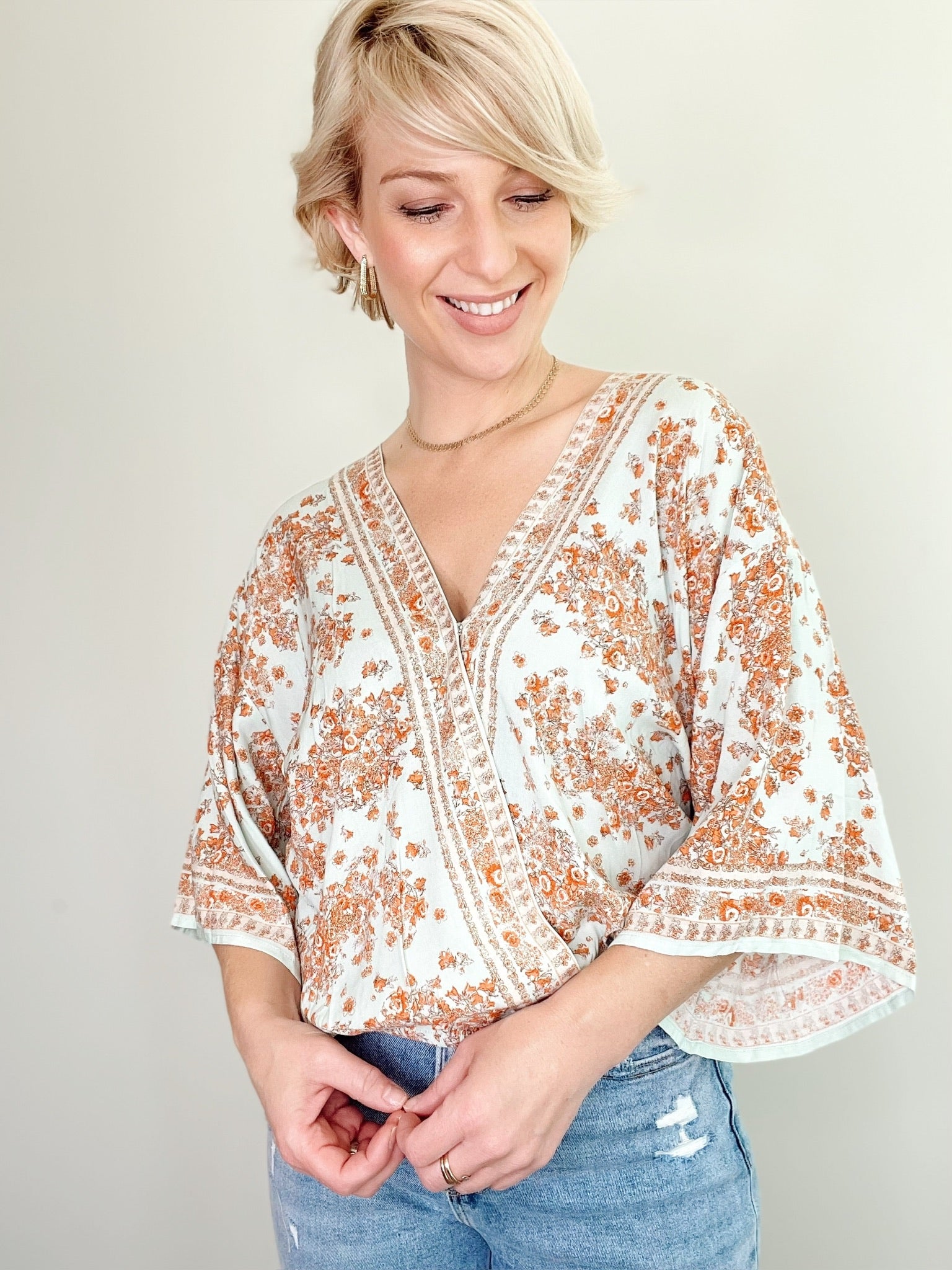 April Print Kimono Top Sage Mint