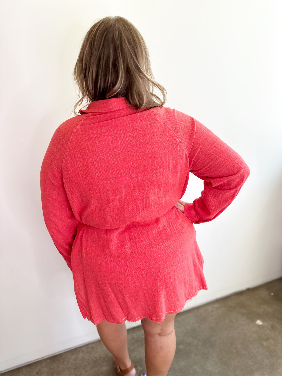 Rebecca Shirt Romper Coral Red