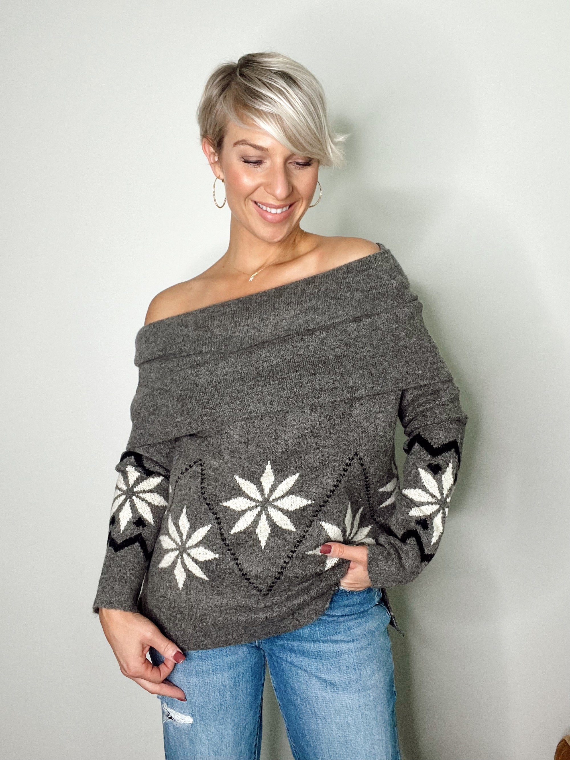 Emme Alpine Off-Shoulder Foldover Sweater