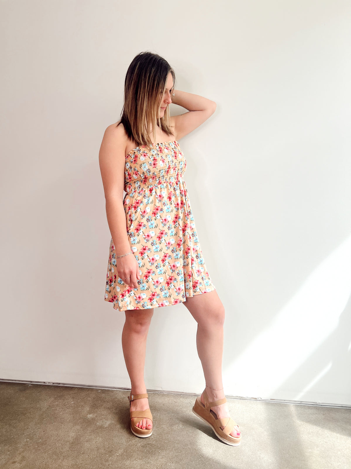 Tori Floral Mini Dress, Peach (Copy)