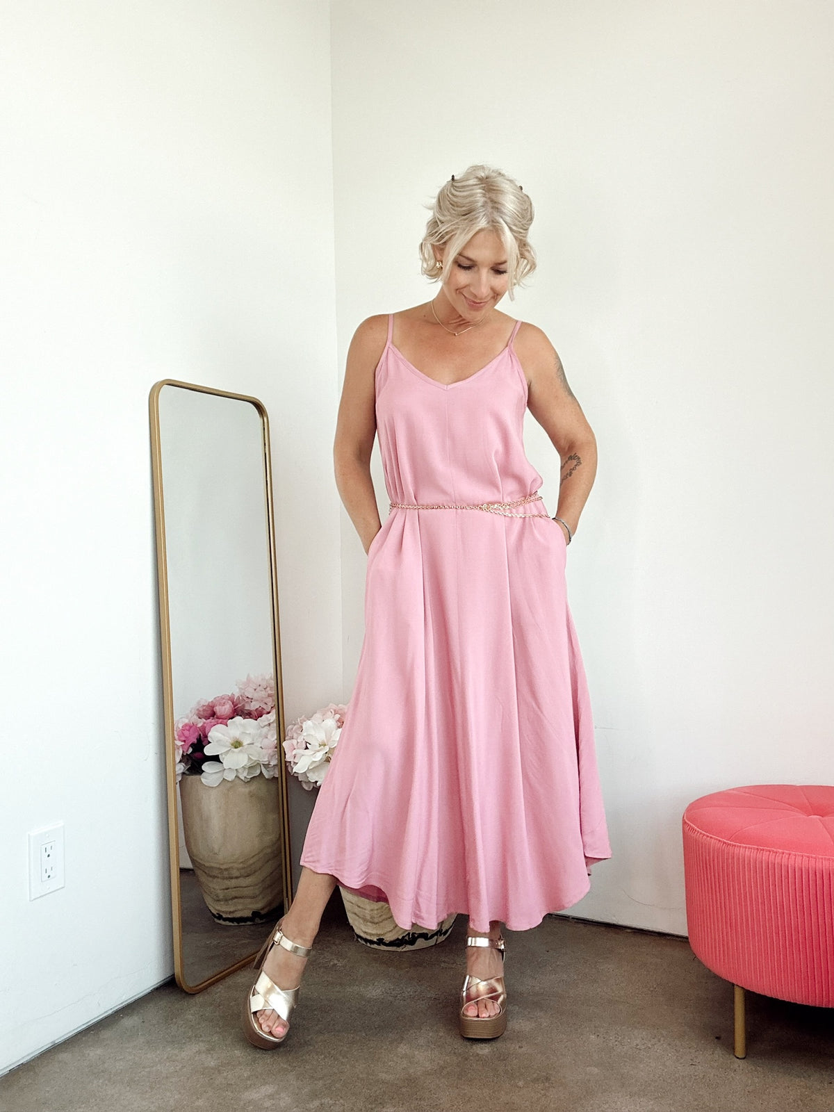 Emme Cami Midi Dress Lt. Rose