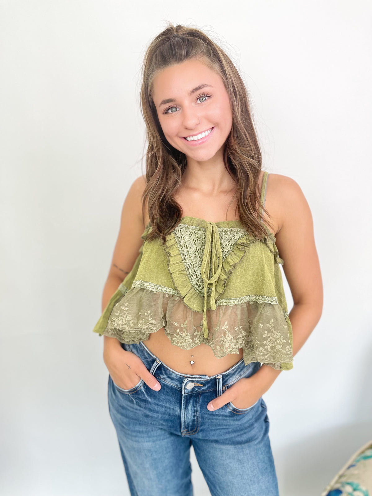 Charlie Lace Ruffle Cami Top