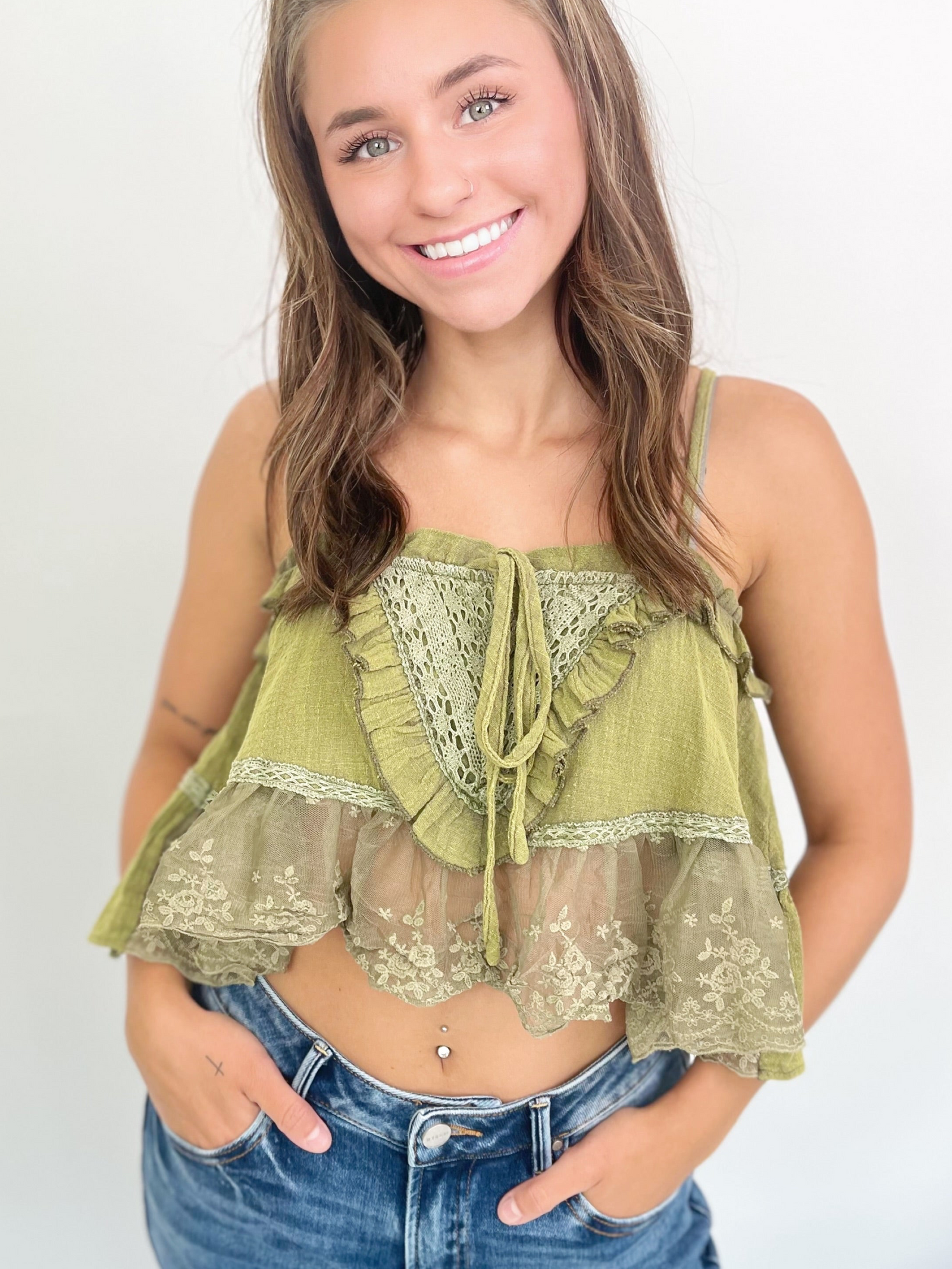 Charlie Lace Ruffle Cami Top