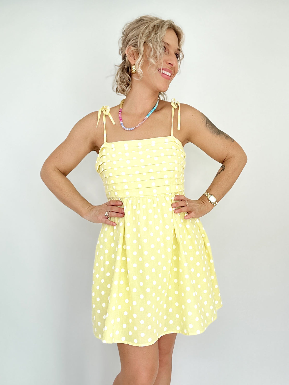 Irene Polka Dot Dress Lemon/white