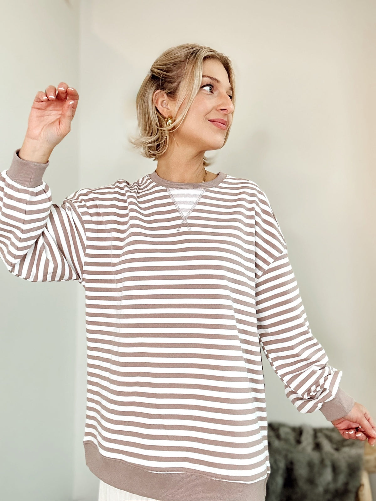 Kodi Striped Sweatshirt Ivory/Taupe