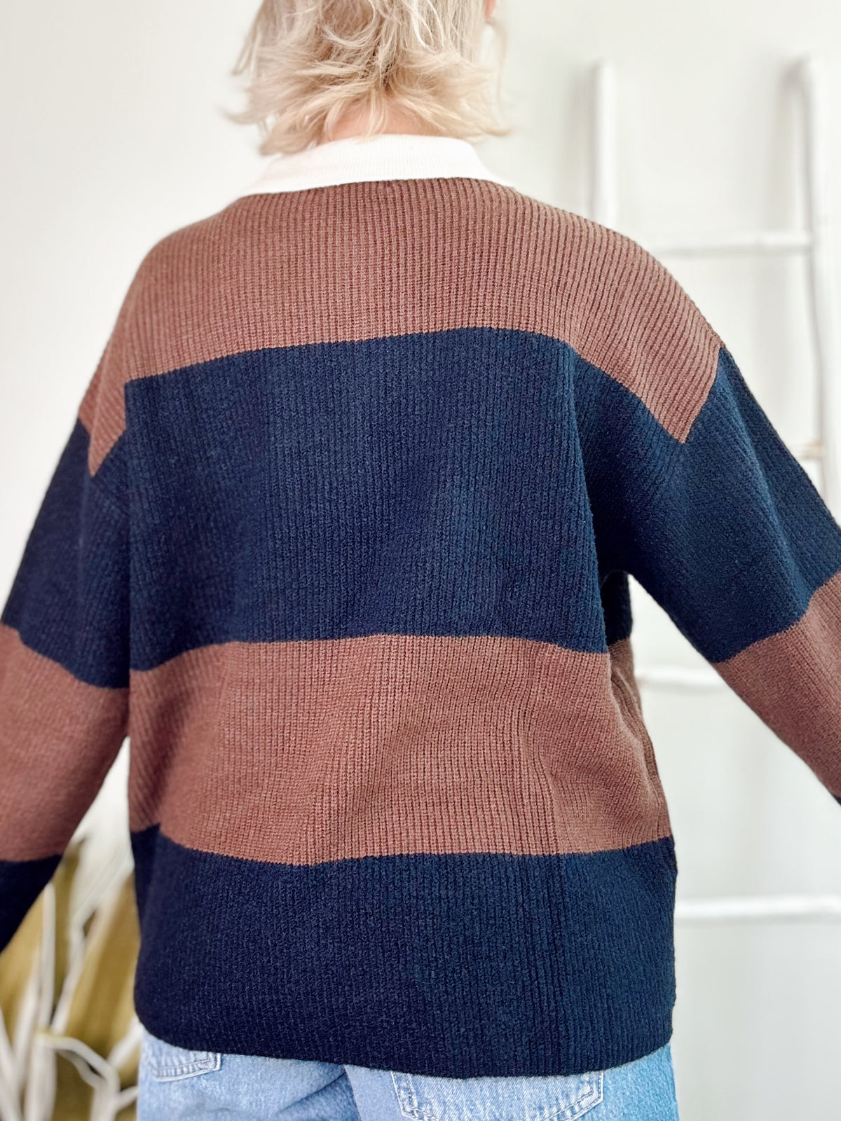 Maddy Wide Stripe Polo Sweater Navy