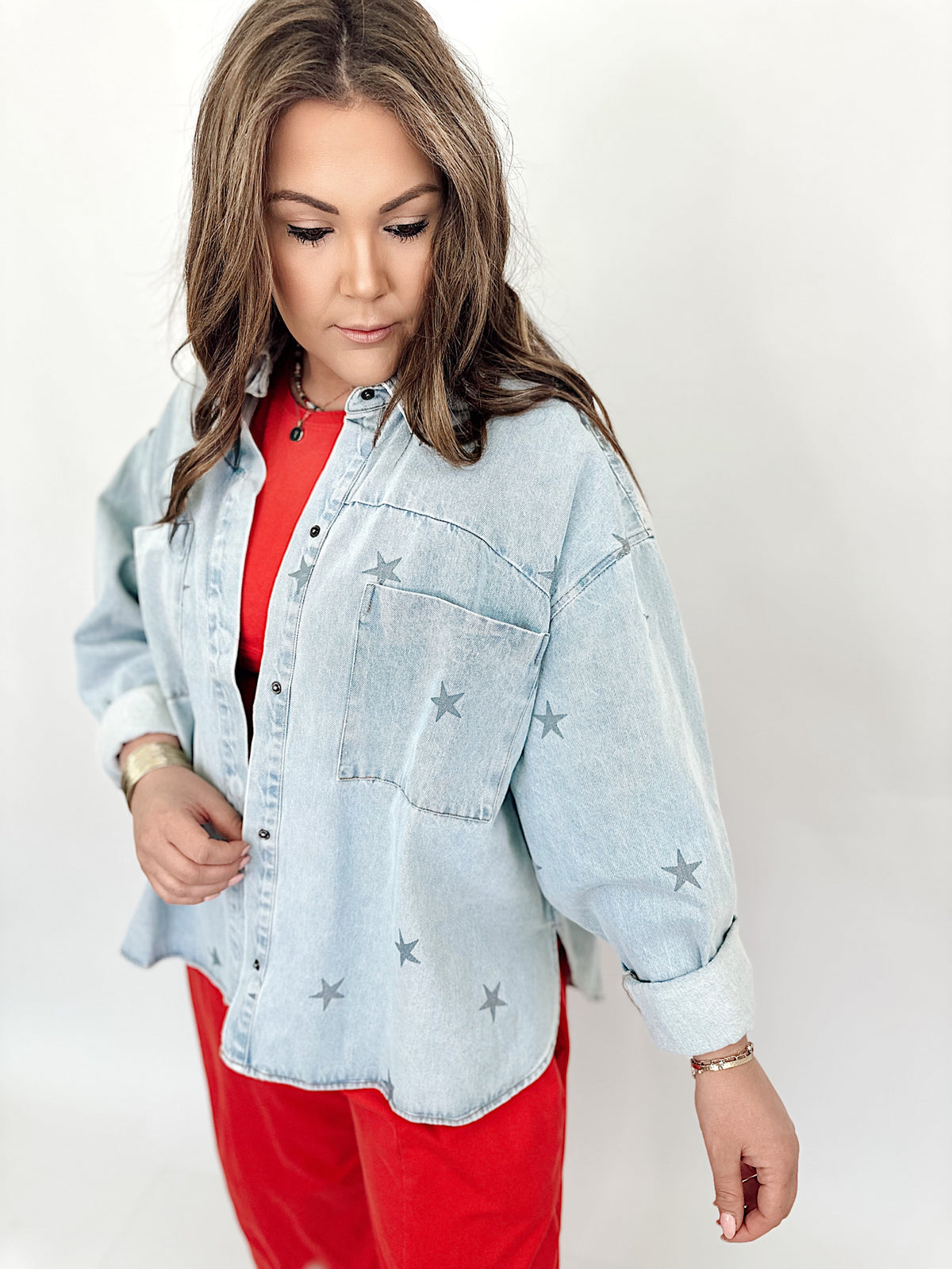 Star Print Denim Shacket